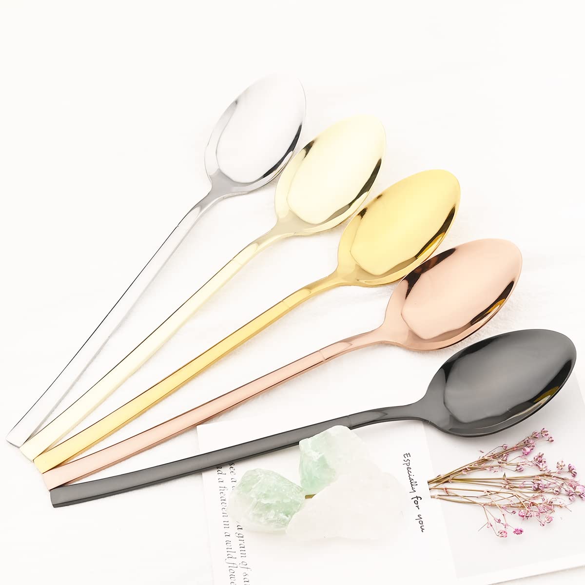 Gugrida 6-Piece Stainless Steel Dinner Spoon Set - 304 Grade Silverware for Dessert, Coffee & Restaurant Use - Elegant Gold & Mint Flatware for Western Dining & Kitchen Essentials