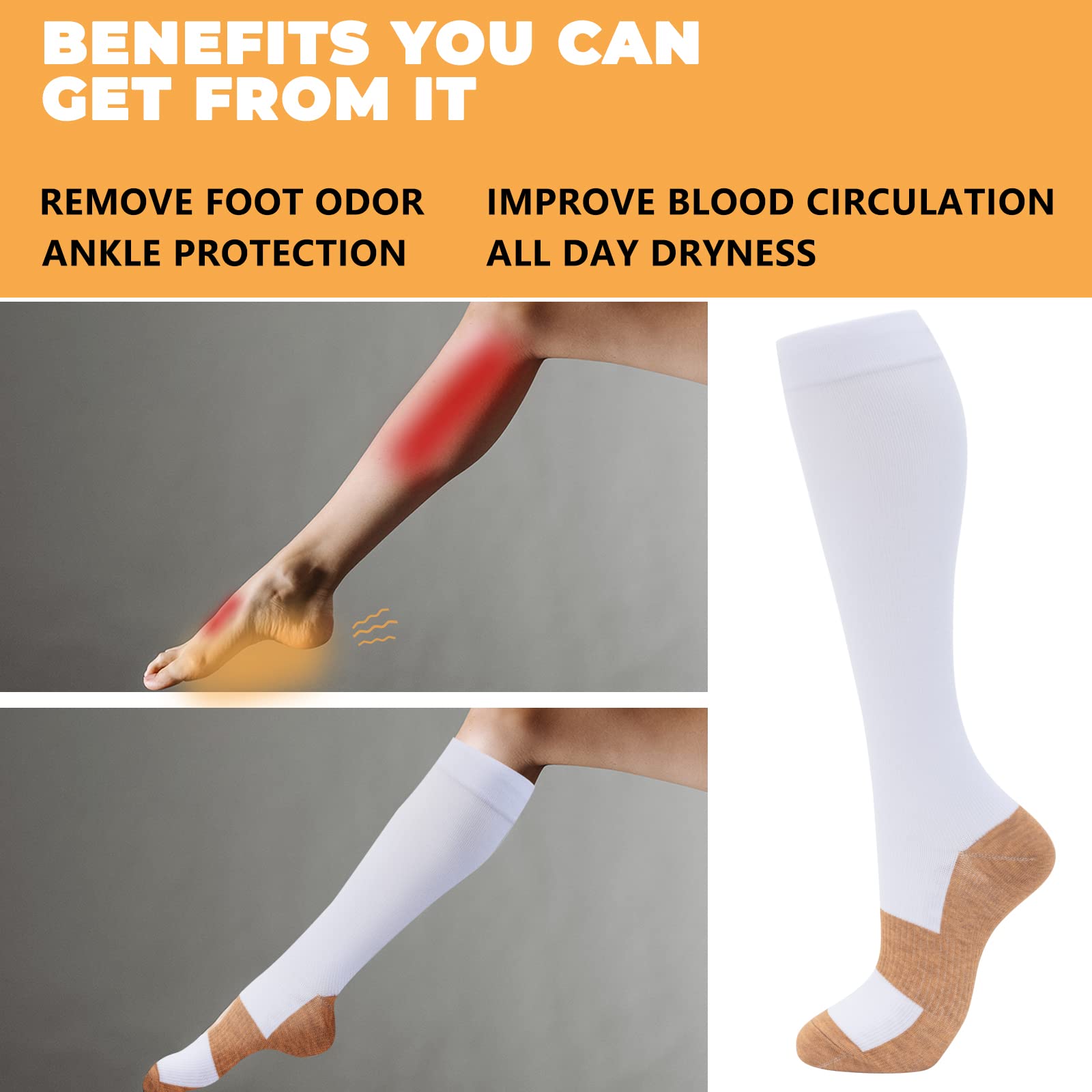 Fenglaoda 4 Pairs Compression Socks for Women & Men - Knee High Support Socks for Nurses, Pregnancy, Running, Travel & Athletic Activities - Improve Circulation & Reduce Swelling - Perfect for Workouts, Long Flights & Medical Professionals