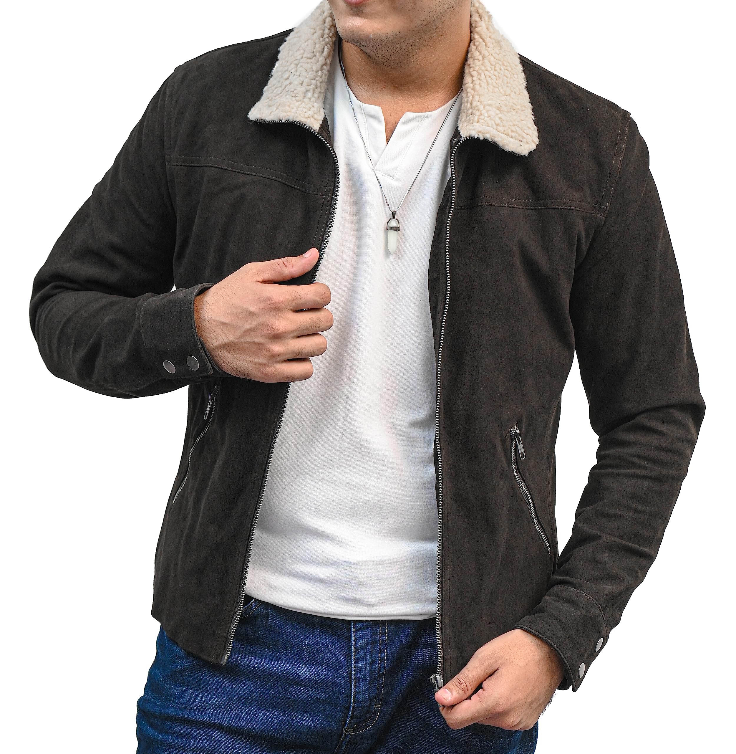 The Walking Dead Rick Grimes Jacket - Andrew Lincoln Signature Brown Suede Leather Coat with Fur Collar for Men | Halloween Cosplay, Comic-Con Costume & Winter Fashion Outerwear