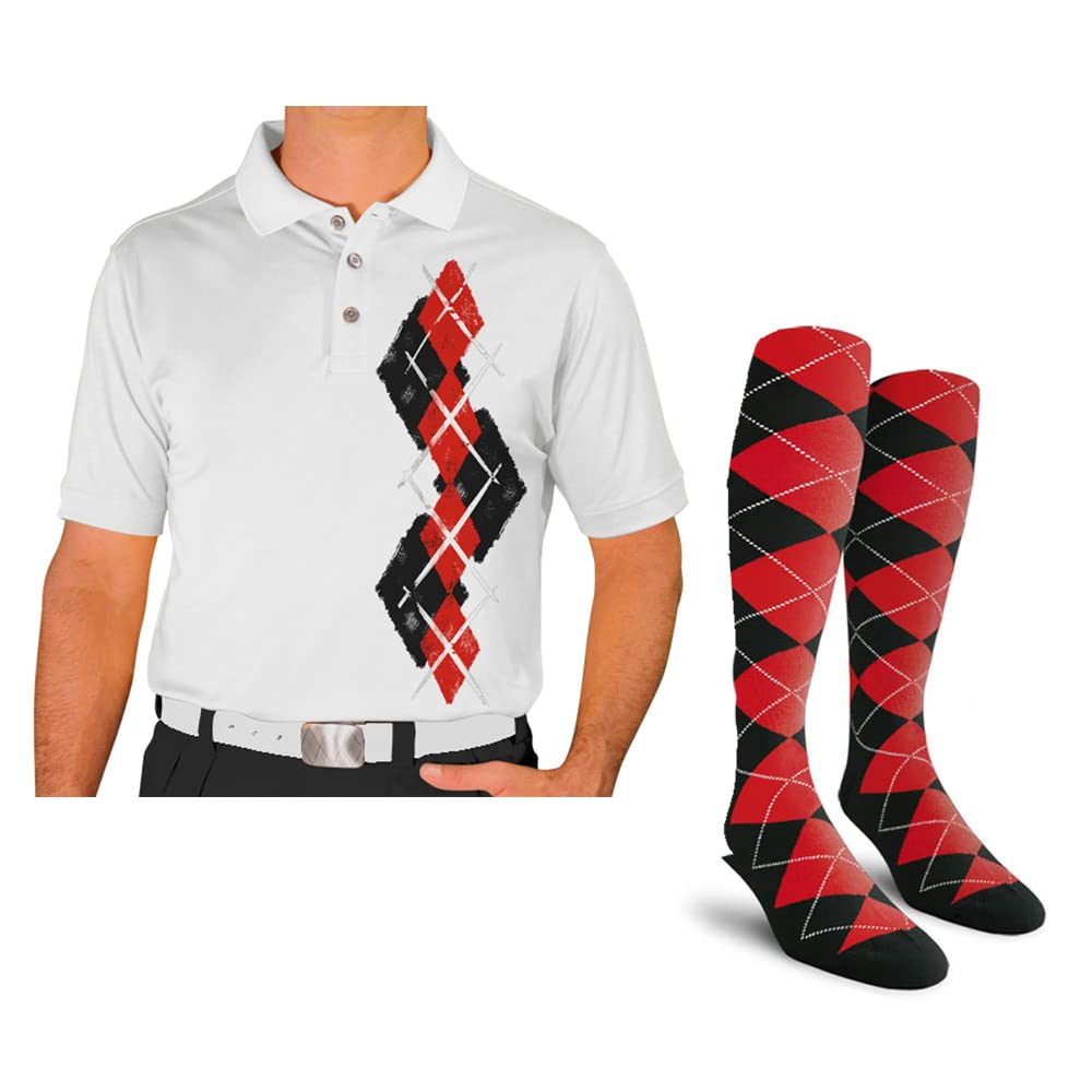 Men's Dry Fit Short Sleeve Graphic Golf Polo Shirt with Socks - Argyle Paradise Design (AA-ZZ) | Moisture Wicking Performance Top for Golf, Tennis & Casual Wear