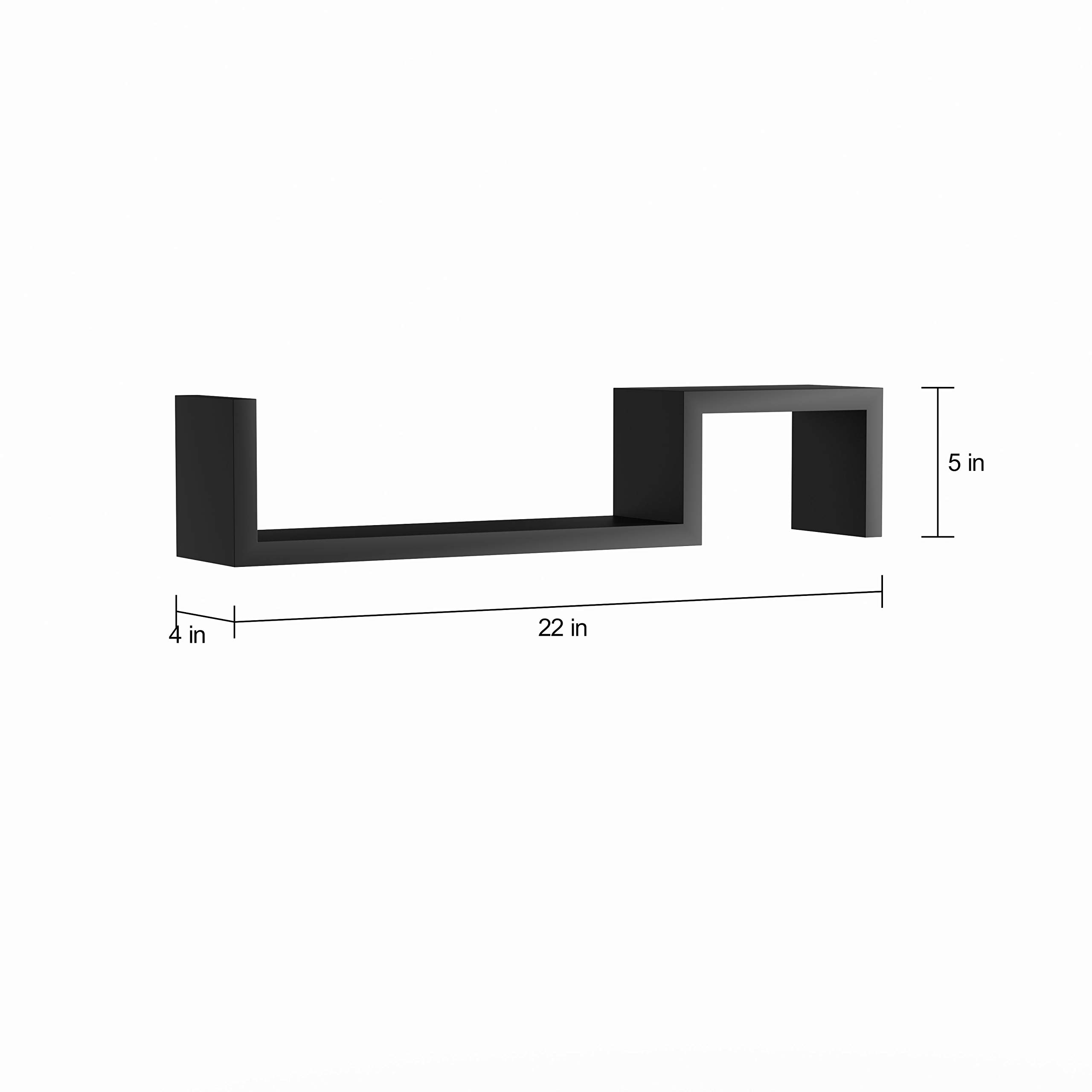 Black Angular S-Shaped Floating Shelves - Modern Wall Mounted Asymmetrical Decorative Shelves for Home & Office Decor - 22.5 Inch MDF Wood Shelving - Perfect for Living Room, Bedroom, Kitchen & Bathroom Organization