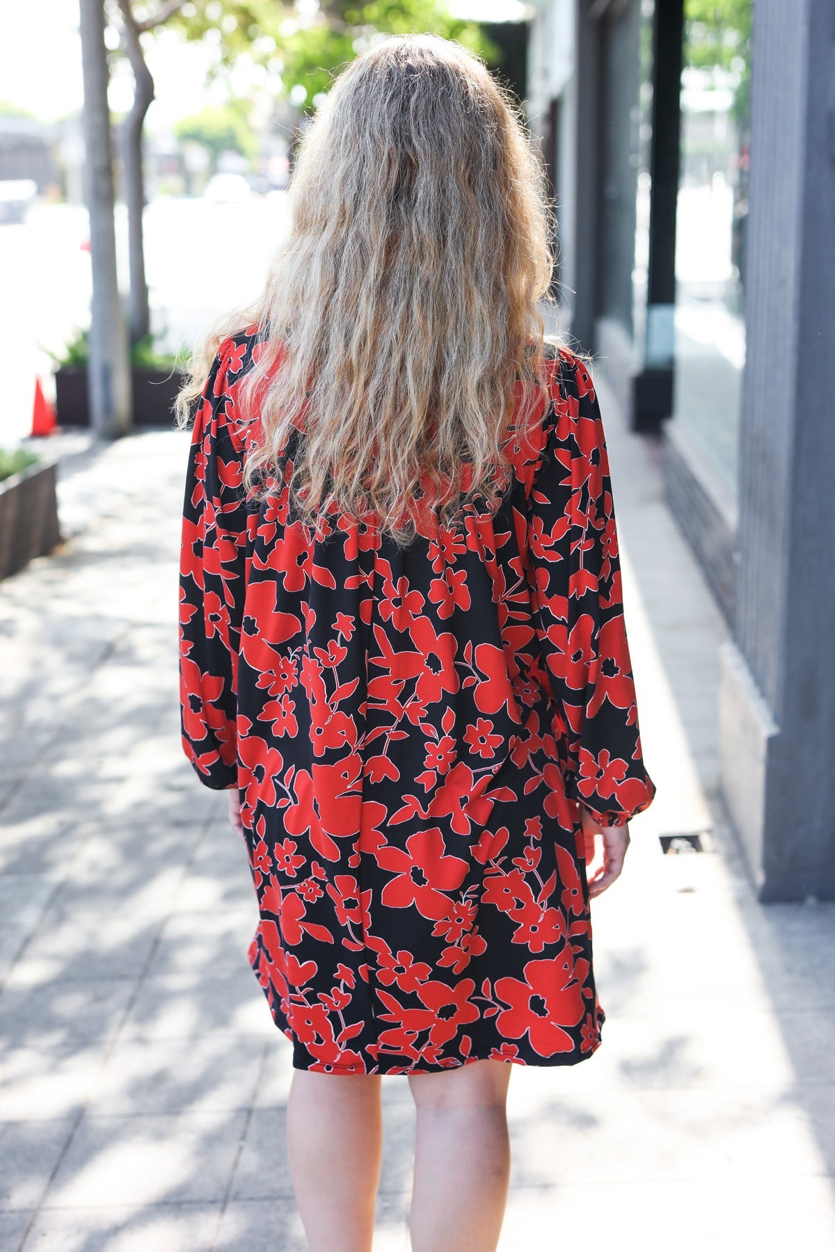 Boldly You Rust & Black Floral Print Front Tie Dress - Elegant Women's Midi Dress for Parties, Dates & Special Occasions