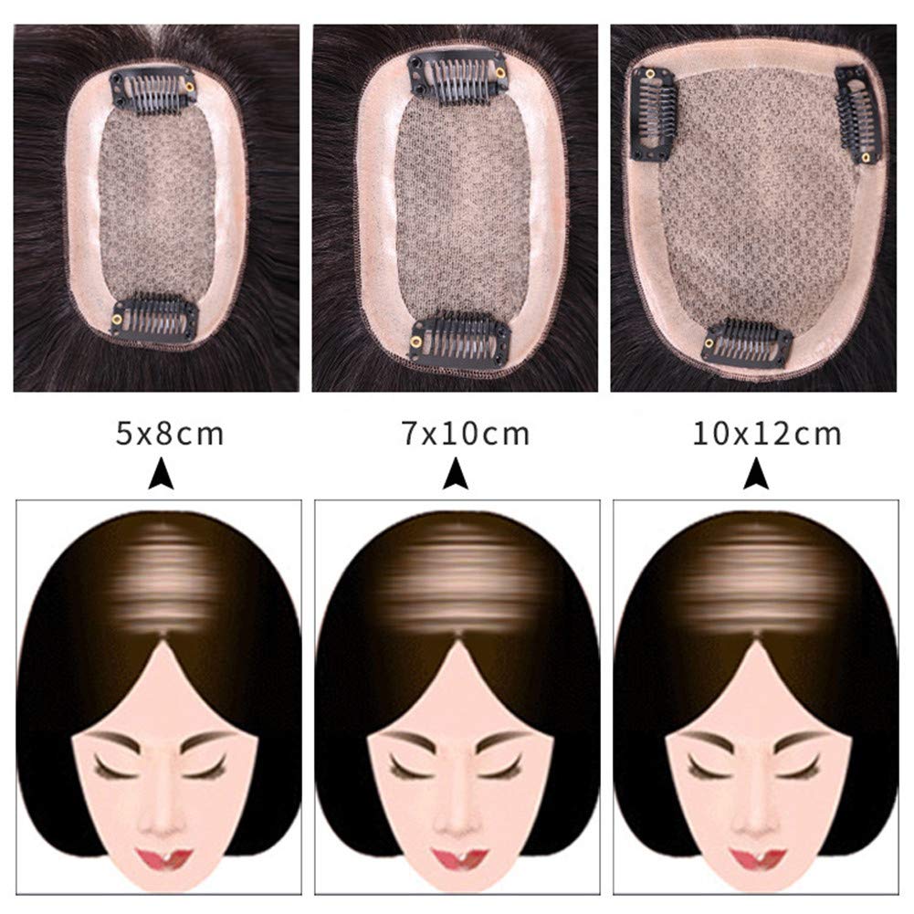 Natural Black Real Human Hair Topper for Women - Long Straight Clip-In Hairpiece with Silk Base (10x12 20cm) - Perfect for Thin Hair & Daily Styling