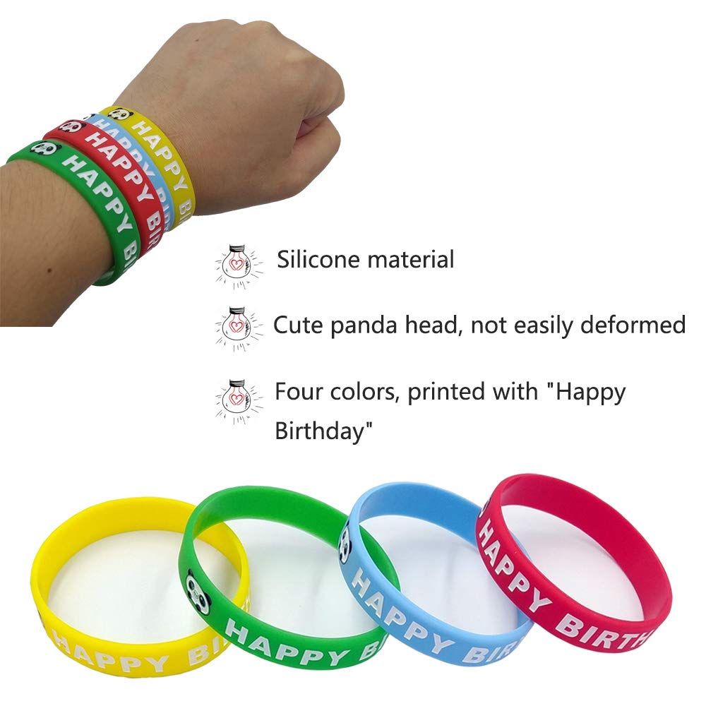 Happy Birthday Bracelets for Kids - 24 Pack Panda Pattern Silicone Wristbands, Teacher Classroom Birthday Gifts for Students - Perfect for School Celebrations, Birthday Parties & Classroom Rewards