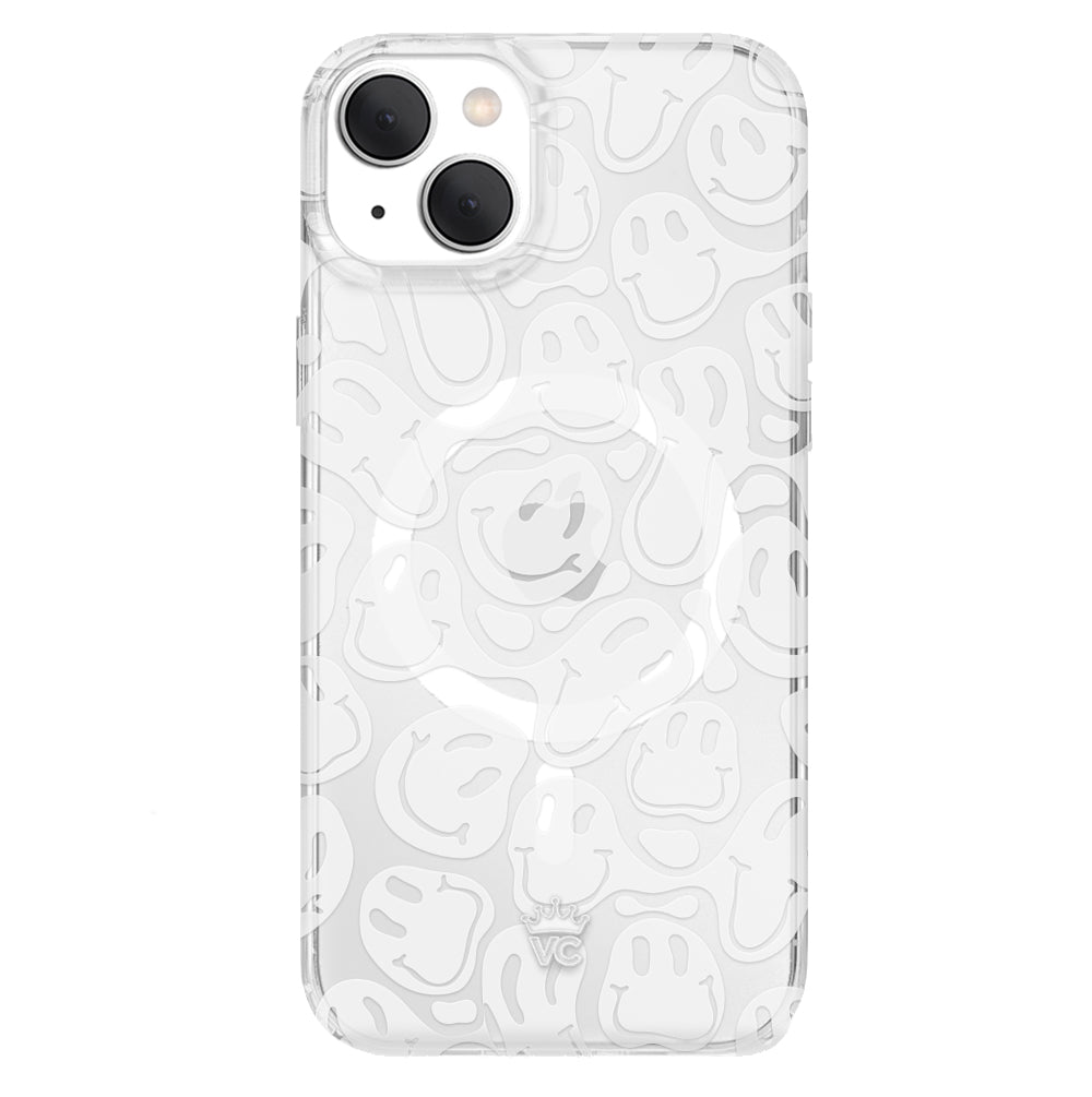 Frosted Clear Smiley Face iPhone Case - Durable Protective Cover for iPhone 12/13/14/15 - Cute & Trendy Design for Everyday Use, School, or Gifts