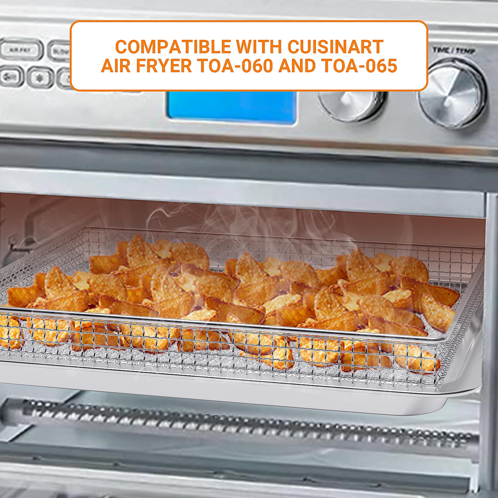 Premium Stainless Steel Baking Tray & Air Fryer Basket - Compatible with Cuisinart TOA-060 & TOA-065 Air Fryers - Durable Deep Fryer Accessories for Baking, Roasting & Air Frying - Perfect for Family Meals, Parties & Healthy Cooking