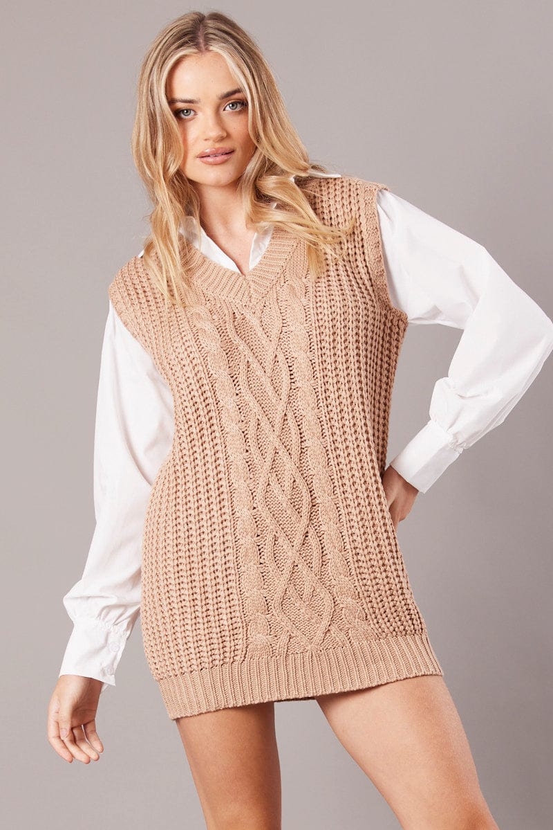 Women's Beige Knit Sweater Top - Soft Casual Pullover for Fall & Winter - Perfect for Office, Dates, and Cozy Evenings