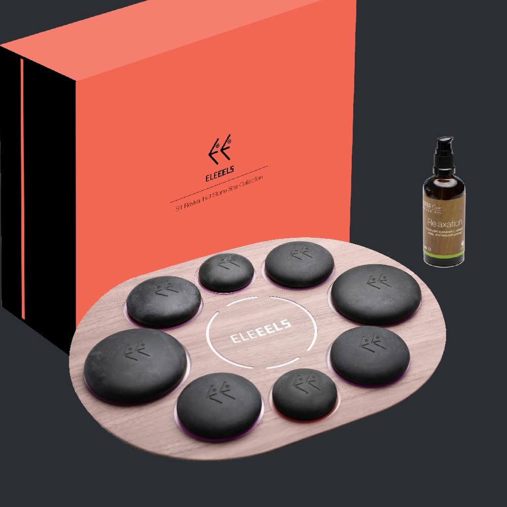8-Piece Hot Stone Massage Set with Electric Warmer | 100ml Lavender Aromatherapy Massage Oil | Dual Temperature Control | Perfect for Spa, Home Relaxation & Professional Massage Therapy