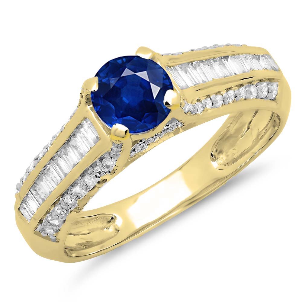 14K Solid Gold Blue Sapphire & White Diamond Solitaire Engagement Ring for Women - Dazzlingrock Collection | Perfect for Proposals, Anniversaries & Wedding Bands