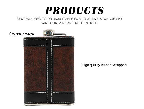 Premium 8 oz Stainless Steel Leather Hip Flask with Funnel - Perfect for Whiskey, Bourbon & Liquor Storage - Great for Outdoor Adventures, Camping, Gifts & Travel Accessories