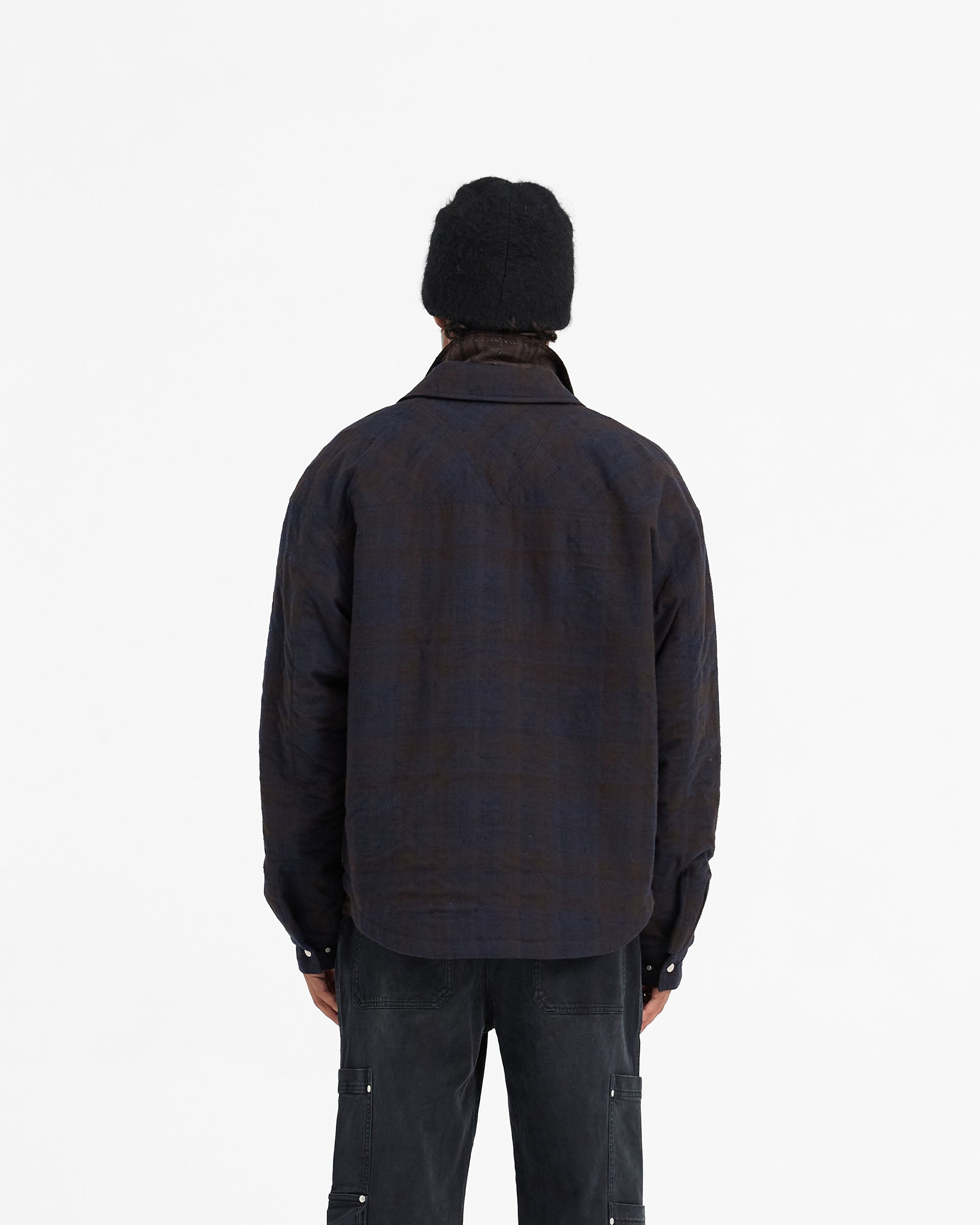 Men's Wadded Zip Overshirt Jacket - Warm Winter Coat with Hood, Midnight Navy Blue - Perfect for Outdoor Activities & Casual Wear