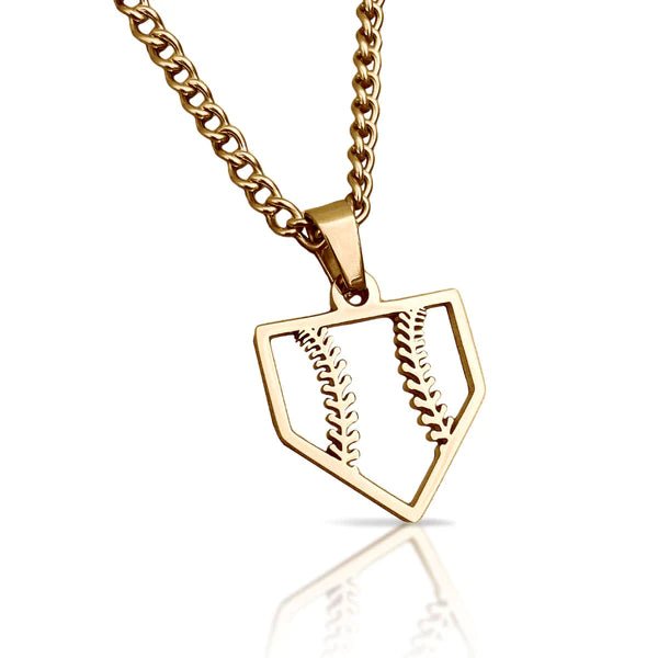 14K Gold Plated Stainless Steel Home Plate Pendant Necklace with Chain - Perfect for Baseball Lovers, Sports Gifts & Everyday Wear