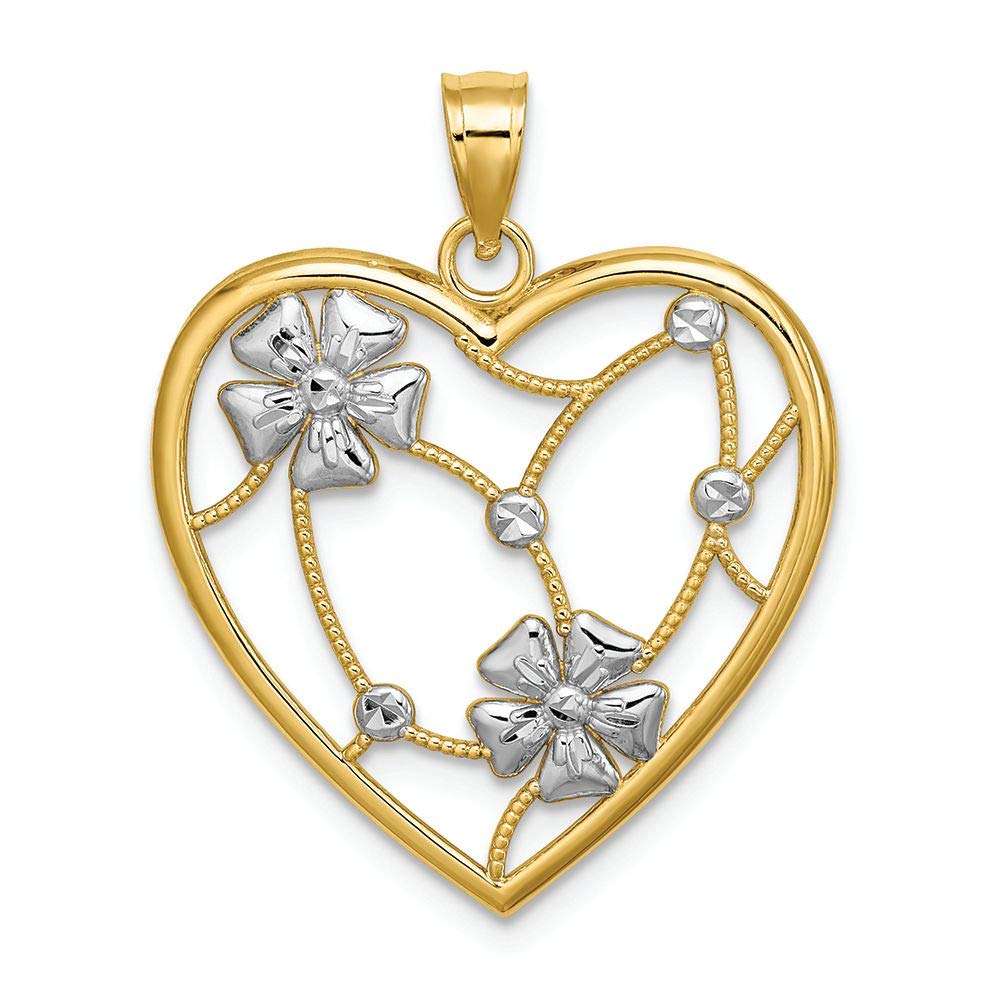 14K Two-Tone Gold Heart Frame Flower Beaded Connectors Charm for Bracelets & Necklaces - Elegant Jewelry Gift for Women - Perfect for Weddings, Anniversaries & Special Occasions