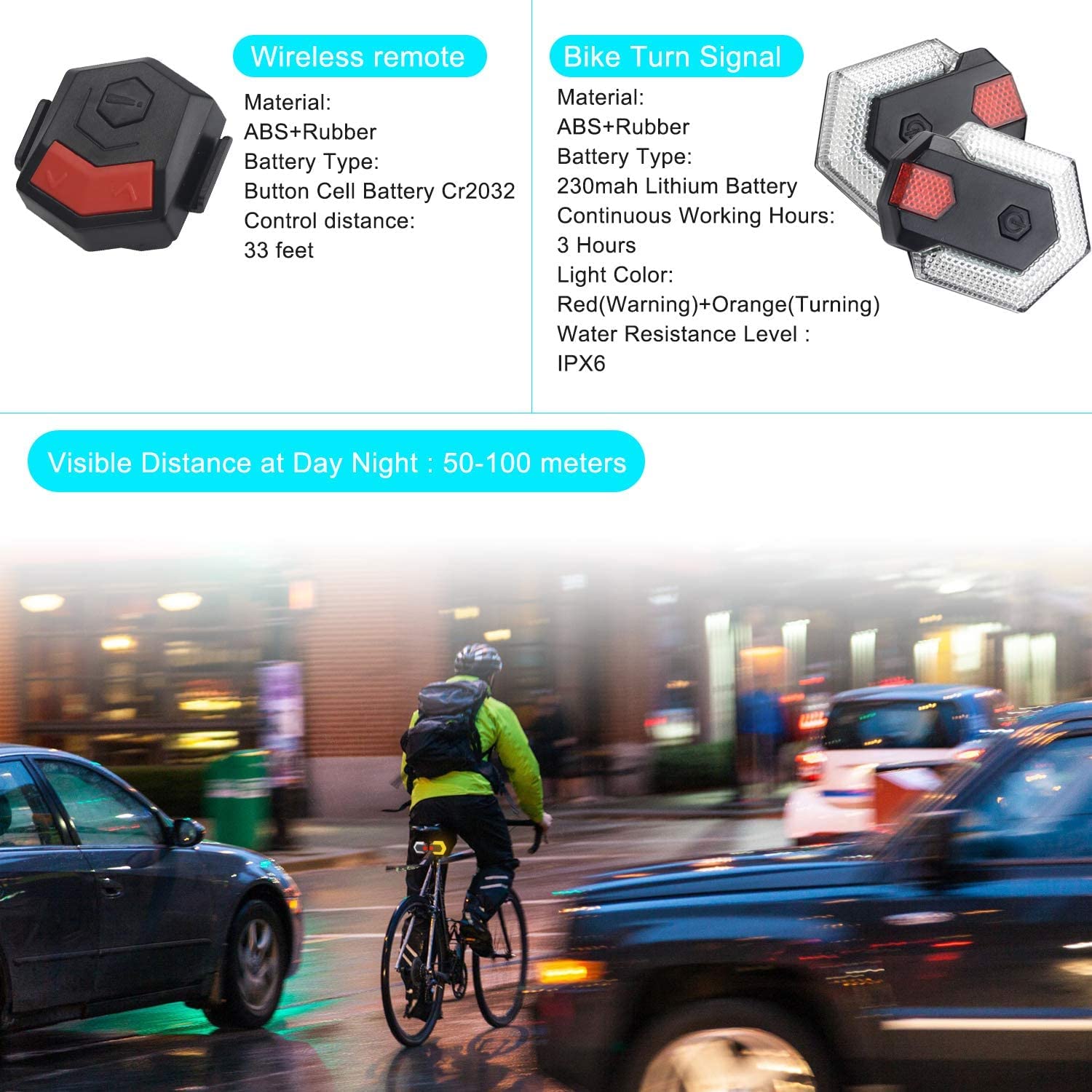 USB Rechargeable Bike Tail Light with Turn Signals & Wireless Remote - Waterproof LED Bicycle Front/Rear Safety Lights for Night Cycling, Commuting & Road Safety