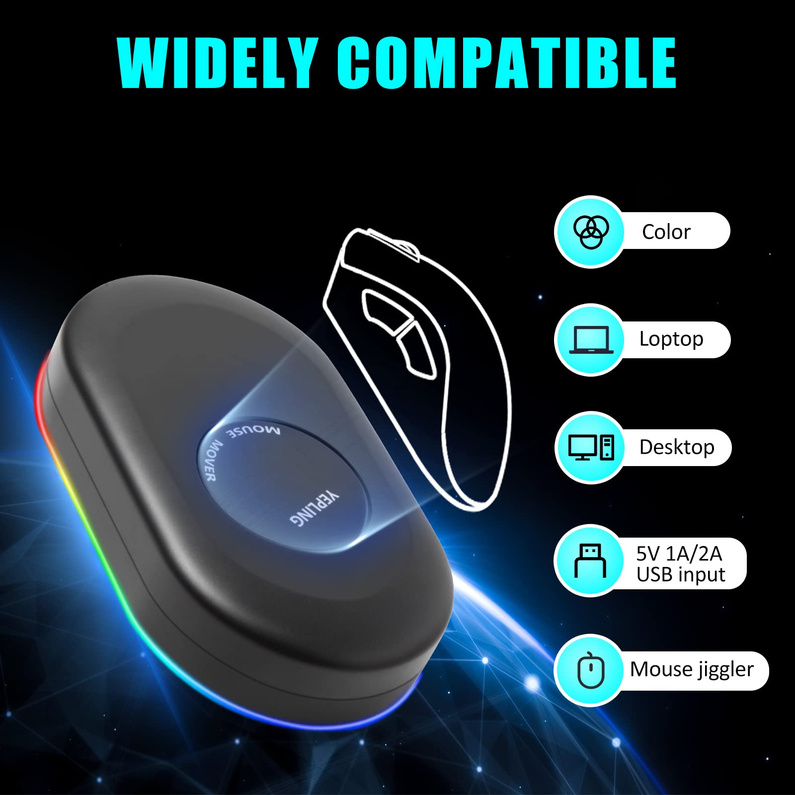 Undetectable Mouse Jiggler with RGB Lights - USB-Powered Computer Mouse Mover to Prevent Sleep Mode | Perfect for Remote Work, Online Meetings & Presentations