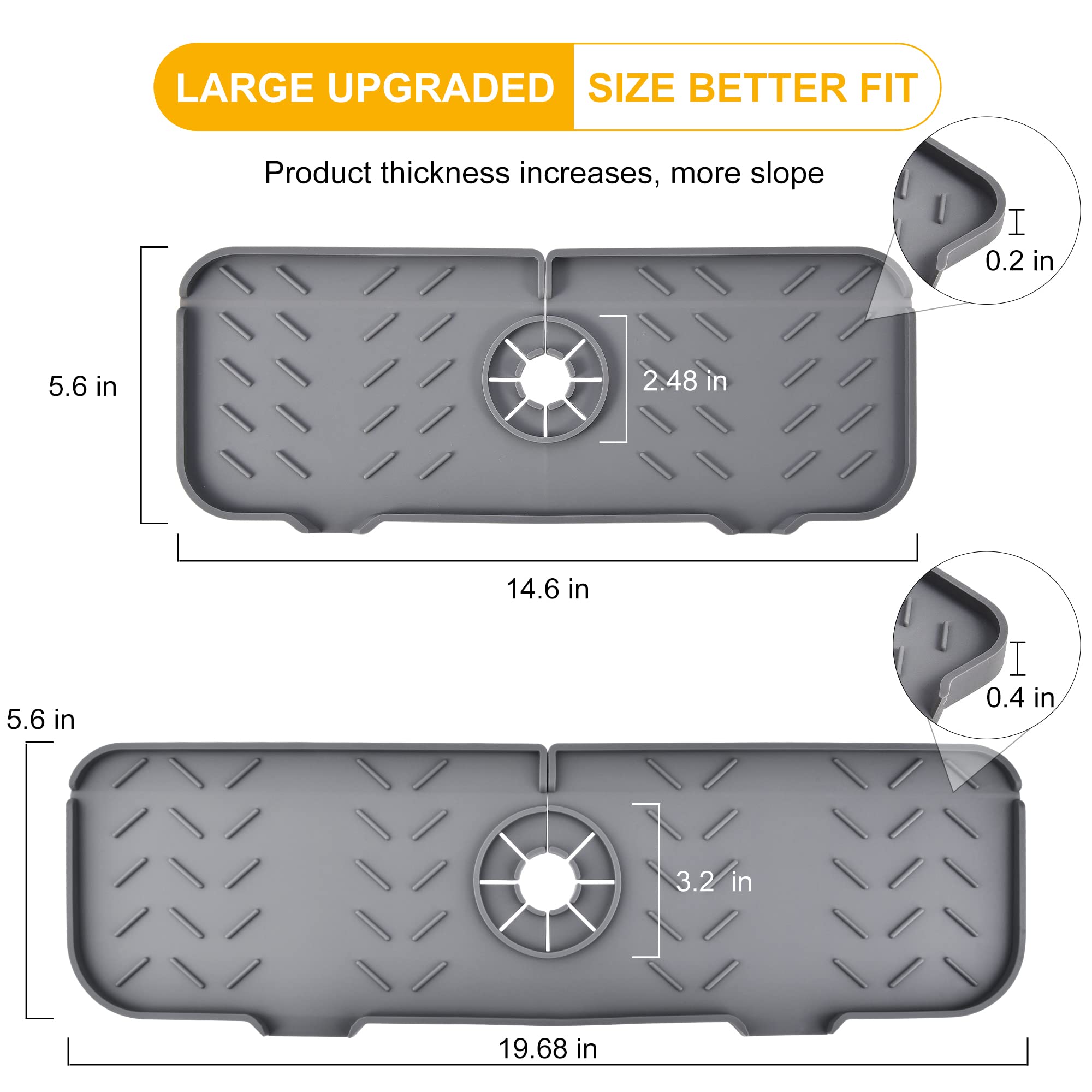 Premium Silicone Kitchen Sink Splash Guard & Faucet Drip Catcher Tray - Non-Slip Sponge Holder & Sink Protector Mat (19.7