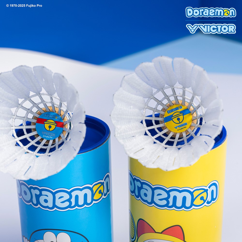 Victor x Doraemon Carbonsonic Synthetic Badminton Shuttlecocks - NCSDRM E (Vibrant Yellow) | Official Licensed Doraemon Collection | High Performance Featherless Shuttle for Indoor/Outdoor Play | Perfect for Badminton Training, Casual Games & Anime Fans