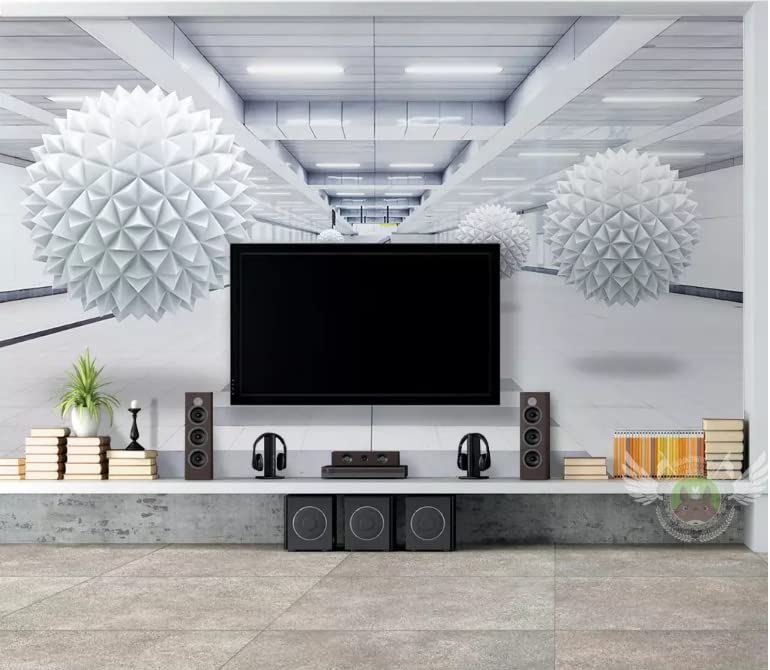 3D Tunnel White Pattern Ball 31926 Self-Adhesive Wallpaper - Woven Paper (Requires Glue) 123”x87” (312x219cm) - Modern Wall Mural for Living Room, Bedroom & Office Decoration