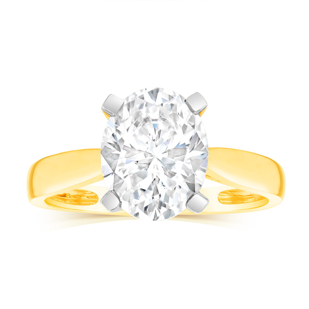 9ct Yellow Gold 2.00ct Diamond Equivalent 11X9MM Cubic Zirconia Solitaire Engagement Ring for Women - Perfect for Weddings, Anniversaries & Special Occasions