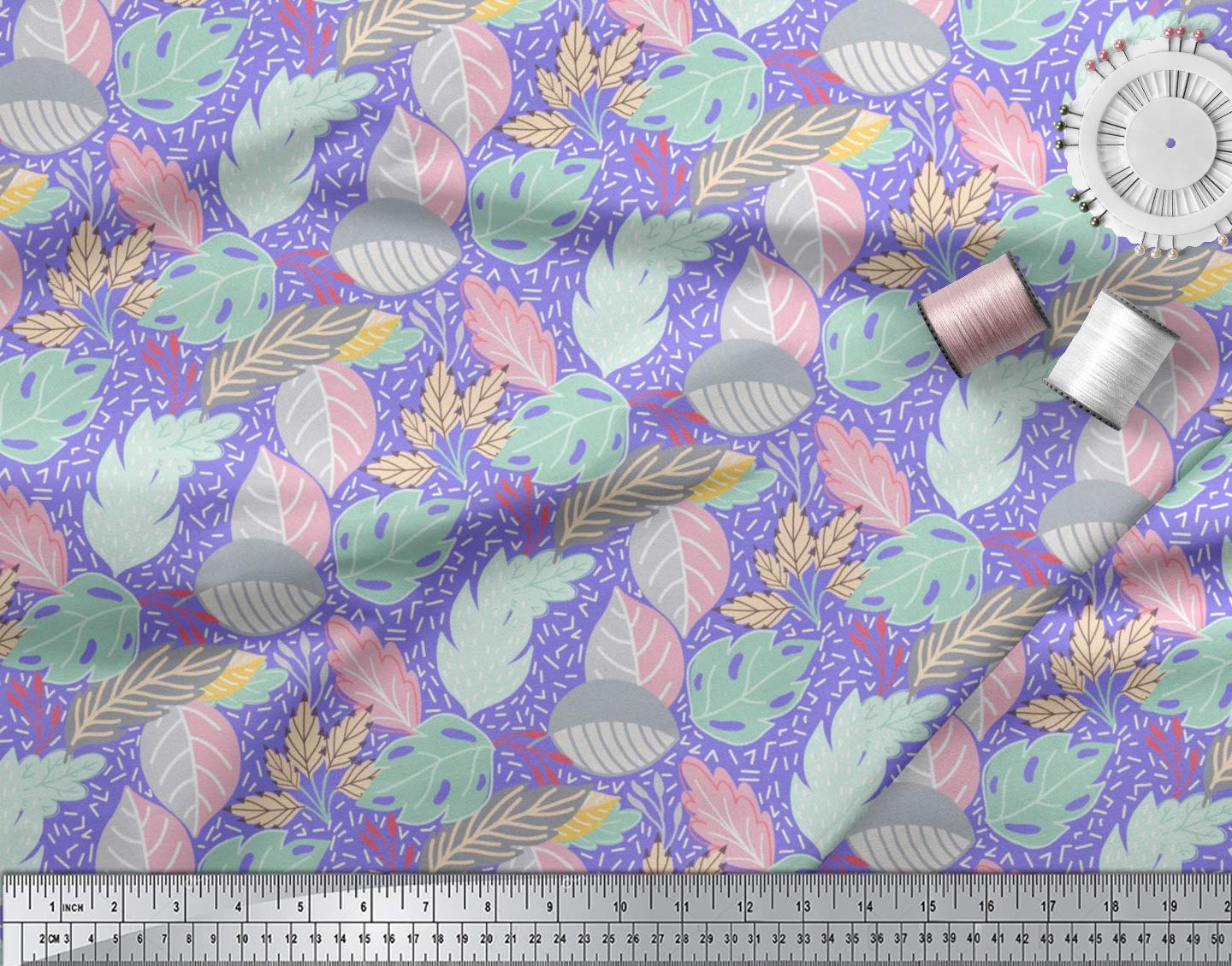 Soimoi Moss Georgette Purple Fabric by The Yard - 42 Inch Wide Oak & Beech Leaves Printed Fabric for Dresses, Curtains & Home Decor - Lightweight Flowy Material for DIY Sewing Projects