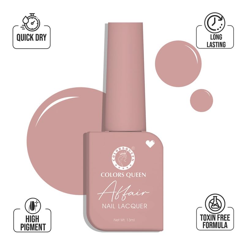 COLORS QUEEN Affair Nail Polish - 02 Rusty Nude, 13Ml | Quick Drying, Long Lasting, Chip Resistant Nail Polish | Vegan, Non-Toxic Formula with Semi Matte Finish | Perfect for Everyday Wear, Office & Special Occasions