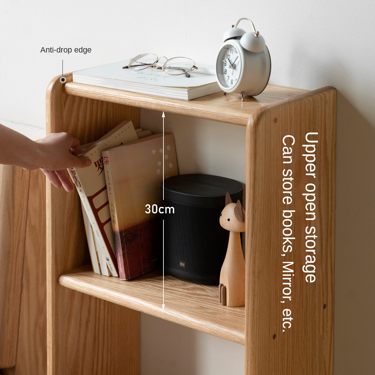Solid Oak Wood Nightstand - Sturdy & Elegant Bedside Table for Bedroom, Living Room, or Office - Perfect for Storage & Décor