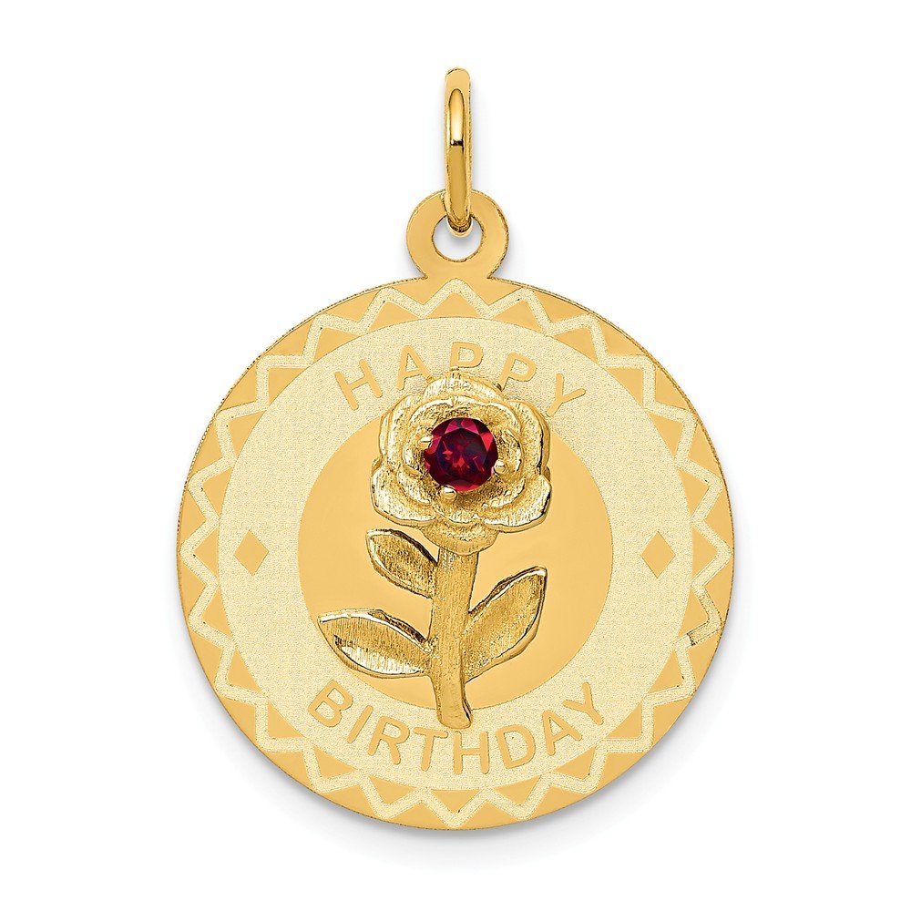 14k Yellow Gold Happy Birthday Disc Charm with Cubic Zirconia Flower - Elegant Jewelry Gift for Women, Perfect for Birthdays, Anniversaries & Special Occasions