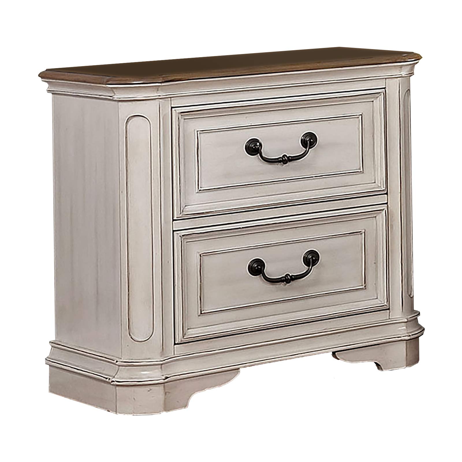 Benjara White Transitional Wooden Nightstand with 2 Drawers & Bracket Legs - Perfect for Bedroom, Living Room or Guest Room Furniture