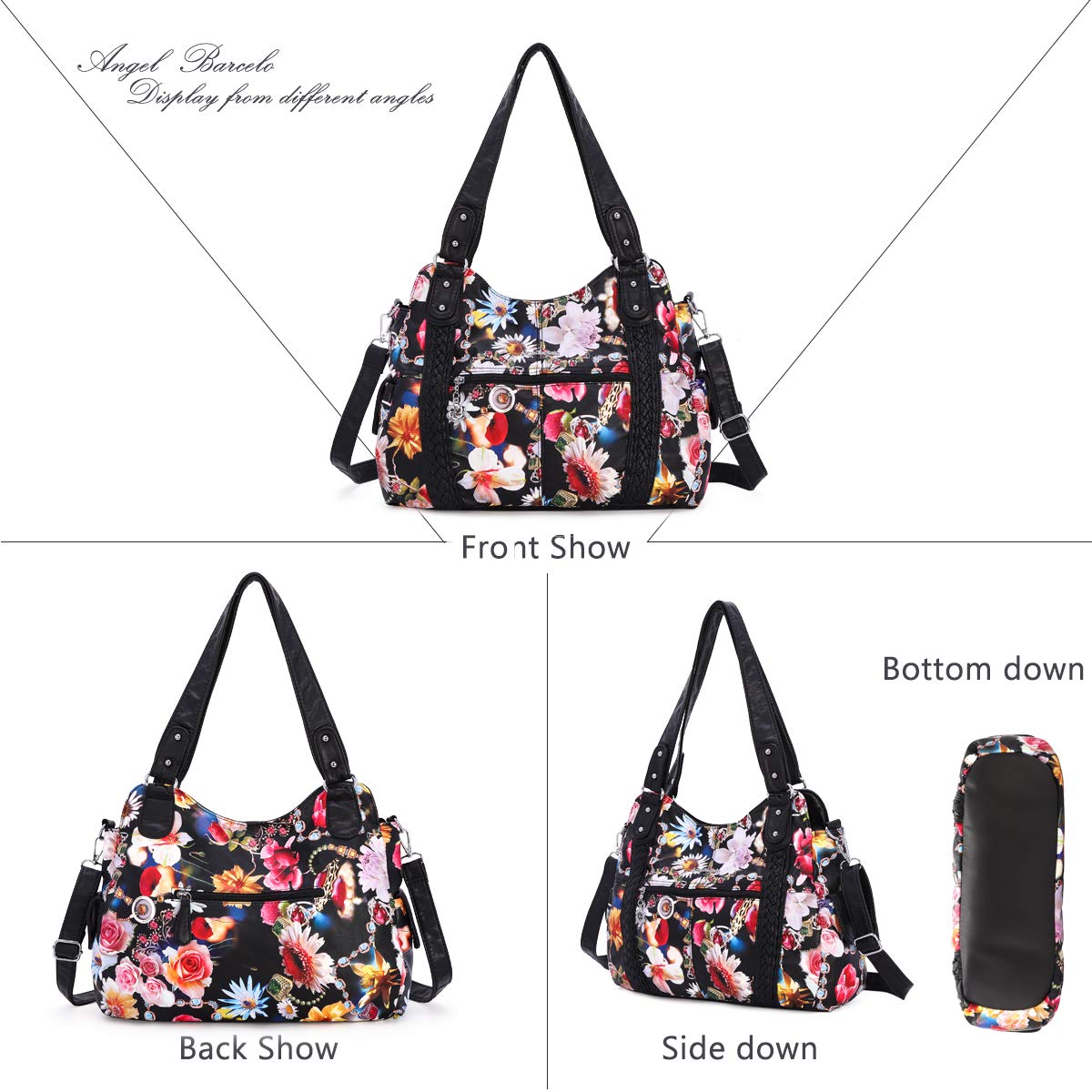 Angel Barcelo Women's Fashion Hobo Handbag - Roomy Leather Shoulder Bag & Tote Purse for Work, Travel & Everyday Use