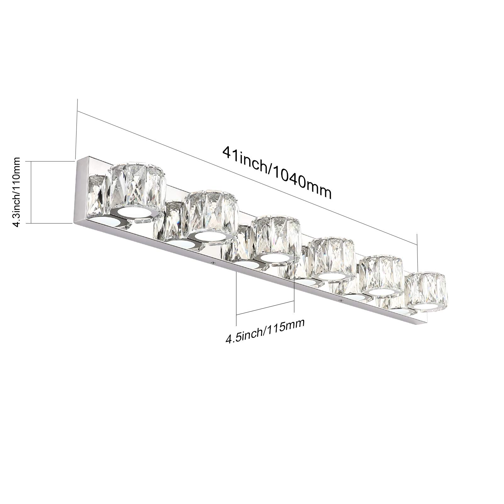 Aipsun 41 Inch 6-Light Modern Crystal Vanity Lighting Fixture - LED Bathroom Mirror Light, 6000K White Light for Vanity, Dressing Room & Makeup Area