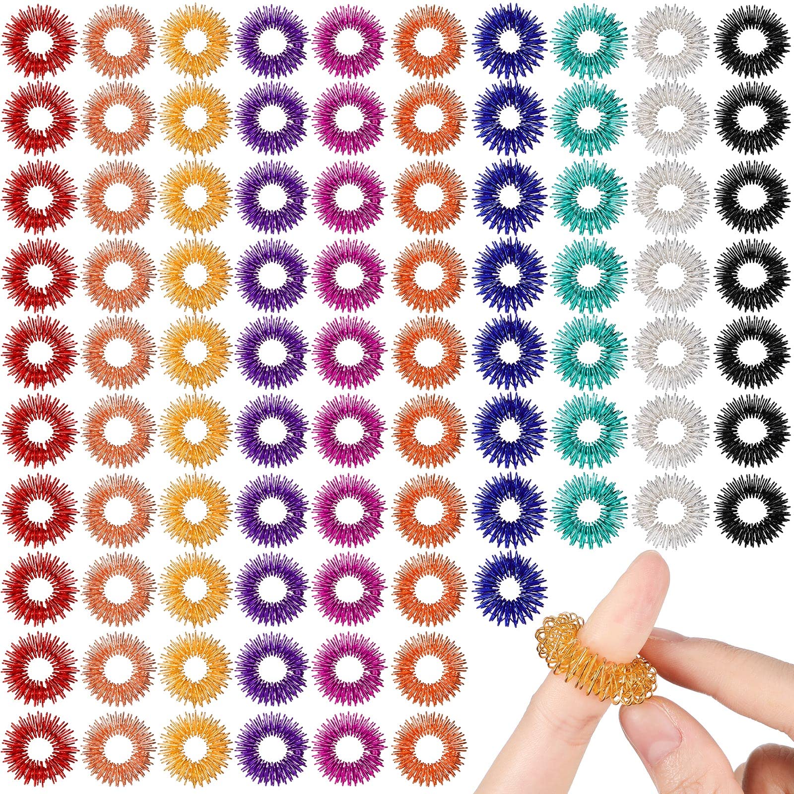 200 Pcs Acupressure Rings - Spiky Sensory Finger Massager for Stress & Anxiety Relief - Fidget Toys for Adults & Kids - Perfect for Office, Home & Travel Use (Classic Color)