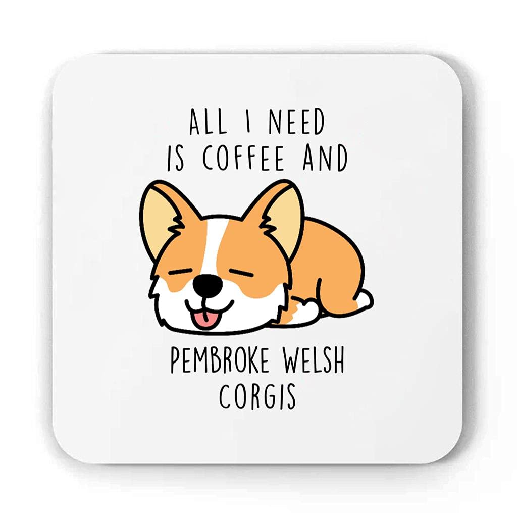 Funny Coffee Lover & Corgi Dog Mom Gift - White Square Coaster for Christmas 2023 - Perfect for Home, Office & Pet Lovers