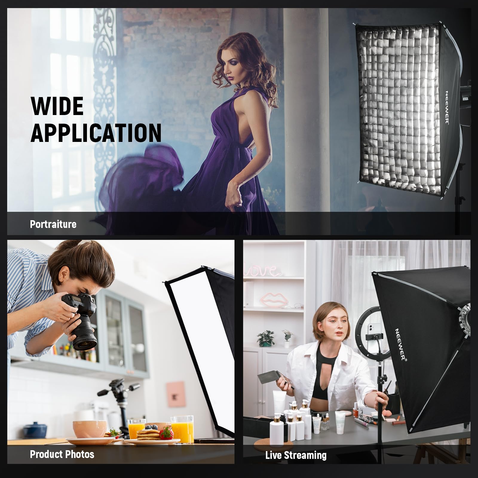 NEEWER 24x35 Inch Quick Setup Foldable Softbox with Bowens Mount - Includes Diffuser, Honeycomb Grid & Carry Bag - Compatible with Godox, Aputure 120D & Studio Strobes - Perfect for Photography, Videography & Portrait Lighting (Model NS16S)