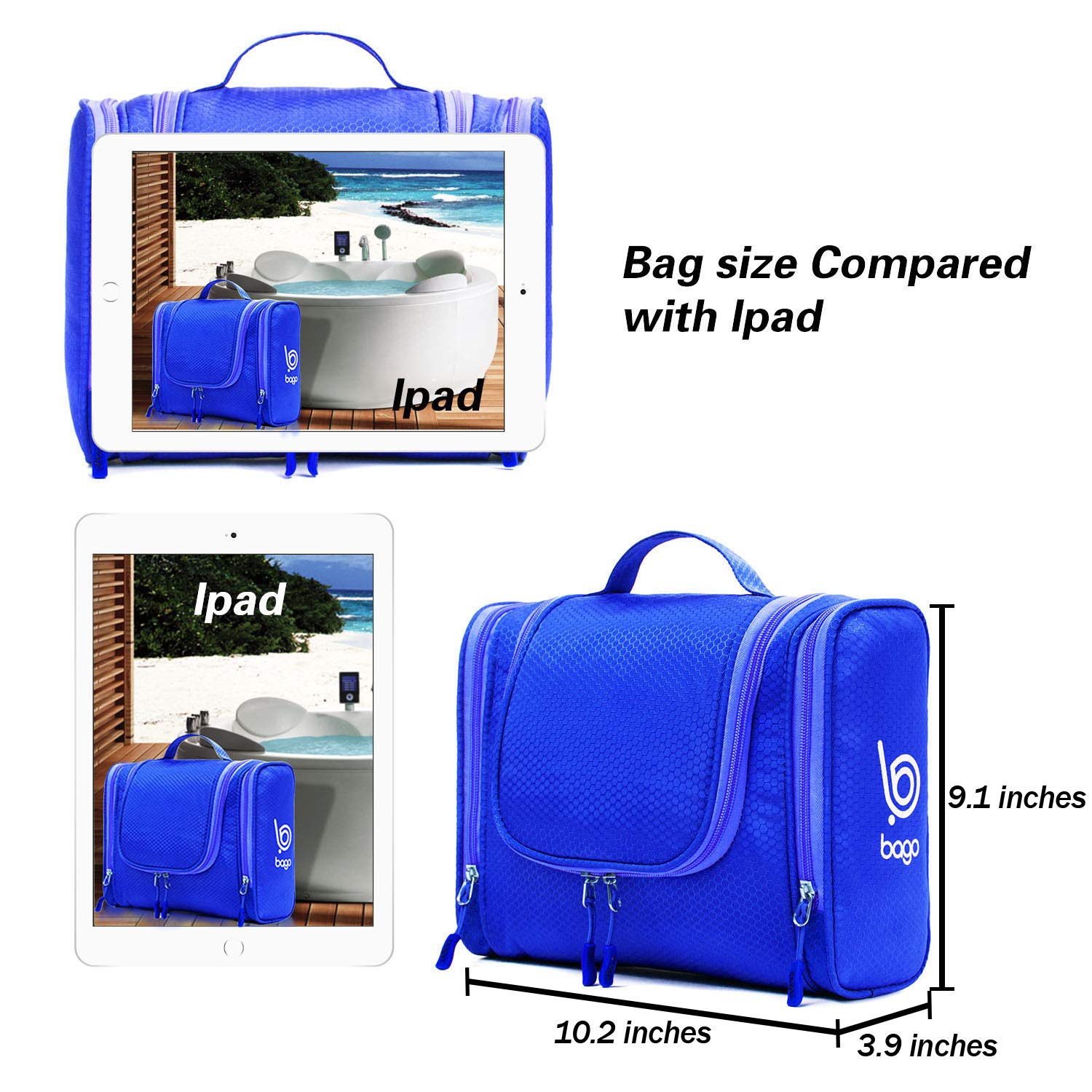 Waterproof Hanging Toiletry Bag for Travel - Large Bathroom Organizer for Women & Men, Makeup & Toiletries Storage (Deep Blue) | Perfect for Airplane Carry-On, Camping & Gym Essentials