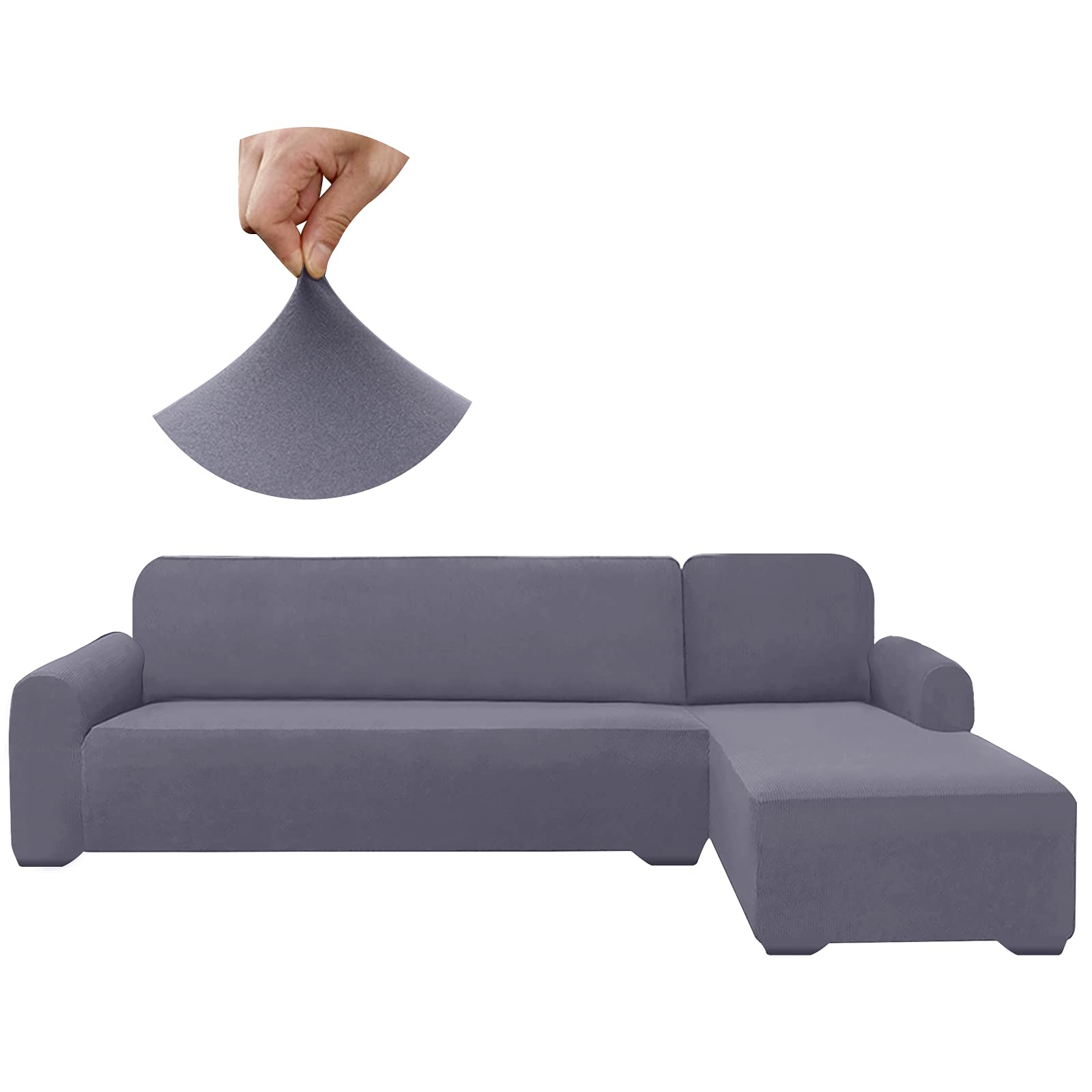 Stretchable Waterproof L-Shaped Sectional Sofa Cover - Universal 2-Piece Slipcovers Set for Living Room, Anti-Slip Furniture Protector for Pets (Light Gray, Large) | Perfect for Family Gatherings & Pet-Friendly Homes