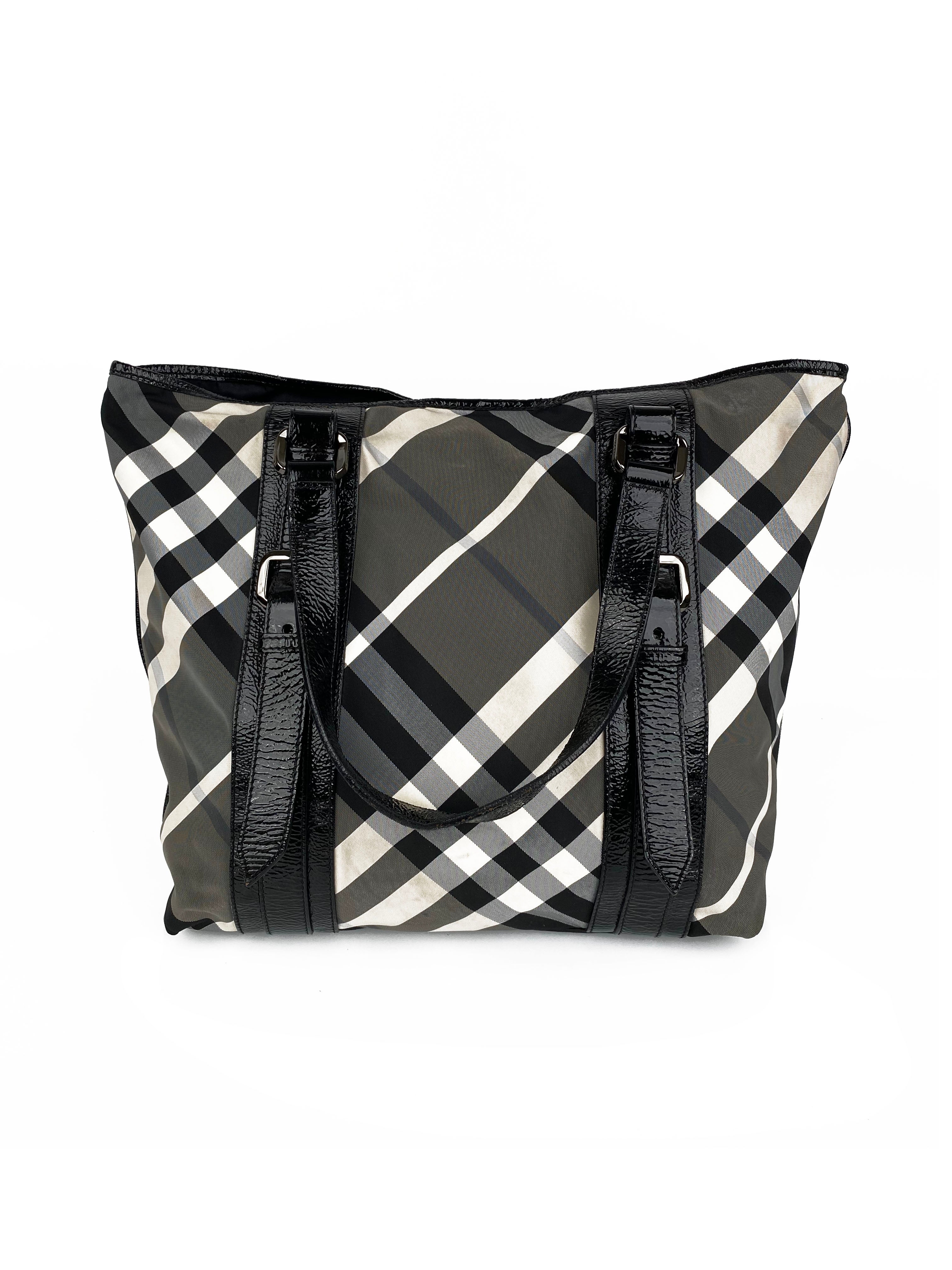 Burberry Black & White Large Grey Tote Bag for Women - Luxury Designer Handbag for Work, Travel & Everyday Use