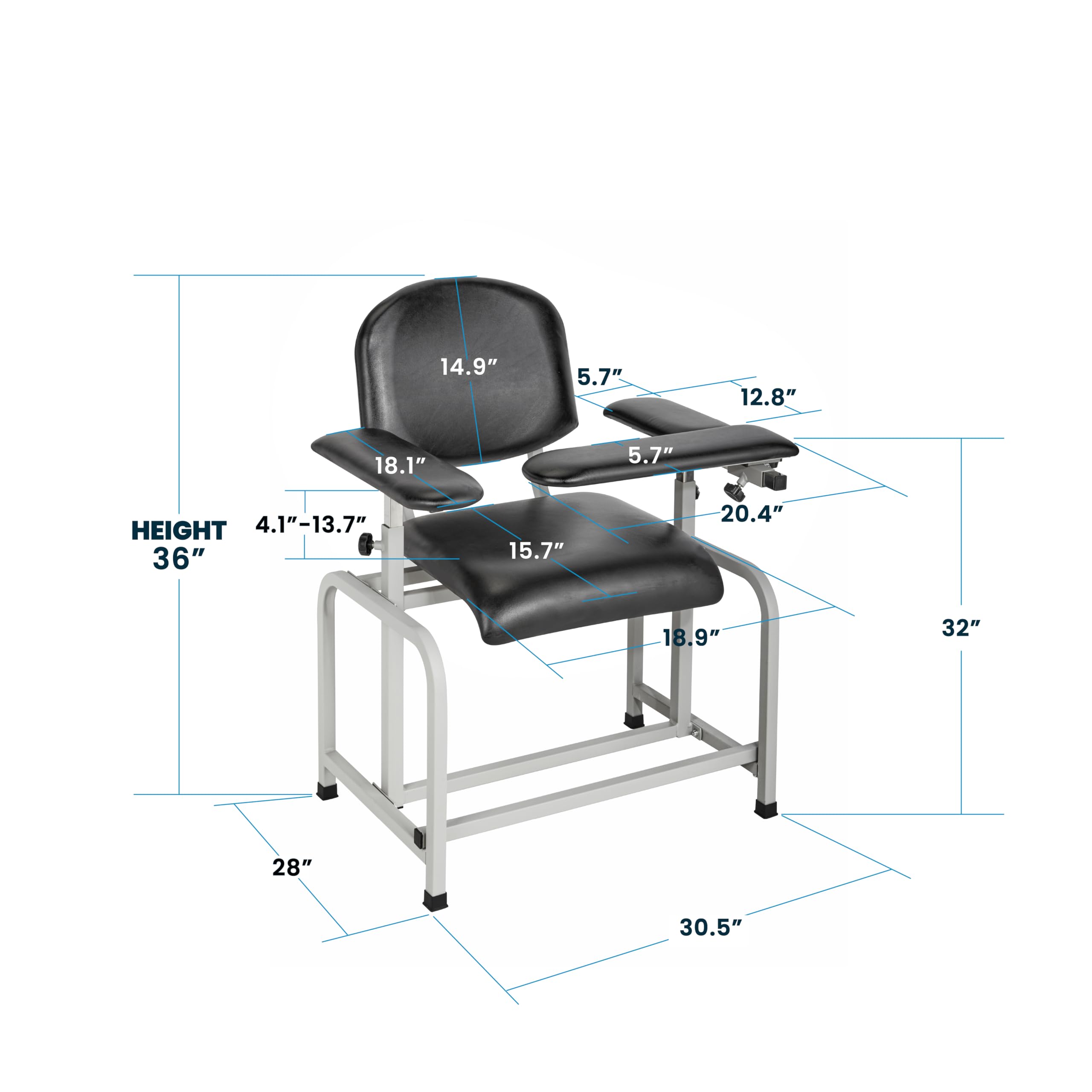 Adjustable Black Phlebotomy Chair with Sturdy Armrest - Heavy Duty Blood Draw Chair for Medical Labs - 500lb Weight Capacity Ergonomic Medical Exam Chair - Perfect for Hospitals, Clinics & Blood Donation Centers