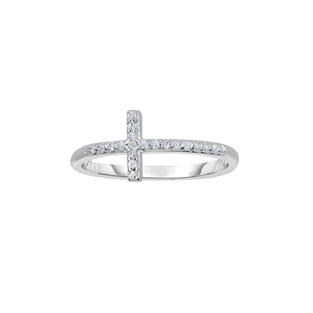 14K Gold 0.12ct Diamond Side Cross Ring - Elegant Religious Jewelry for Women, Perfect for Church, Weddings & Everyday Wear