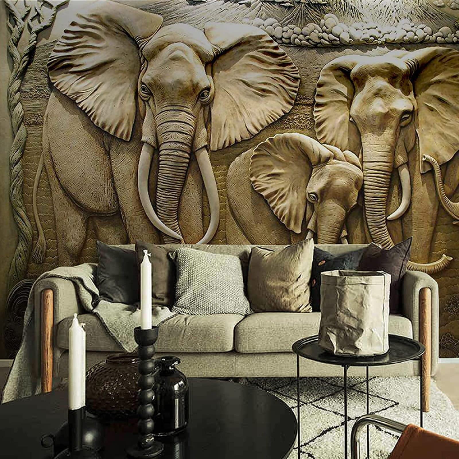 3D African Elephant Family & Pyramid Wall Mural - 157.5