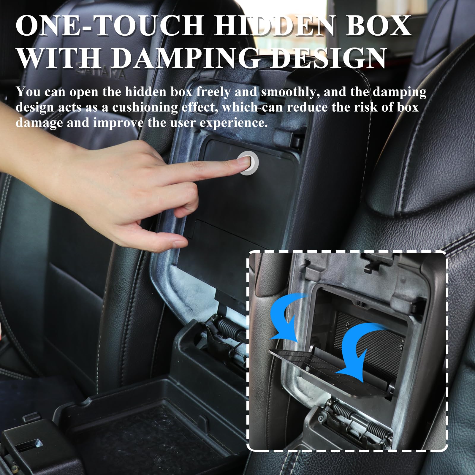 Jeep Wrangler JL JT Hidden Storage Console Box (2018-2025) - Black Center Console Organizer with One-Touch Design | Fits 2/4-Door Models & 4XE Accessories | Perfect for Off-Road Gear & Car Essentials Storage