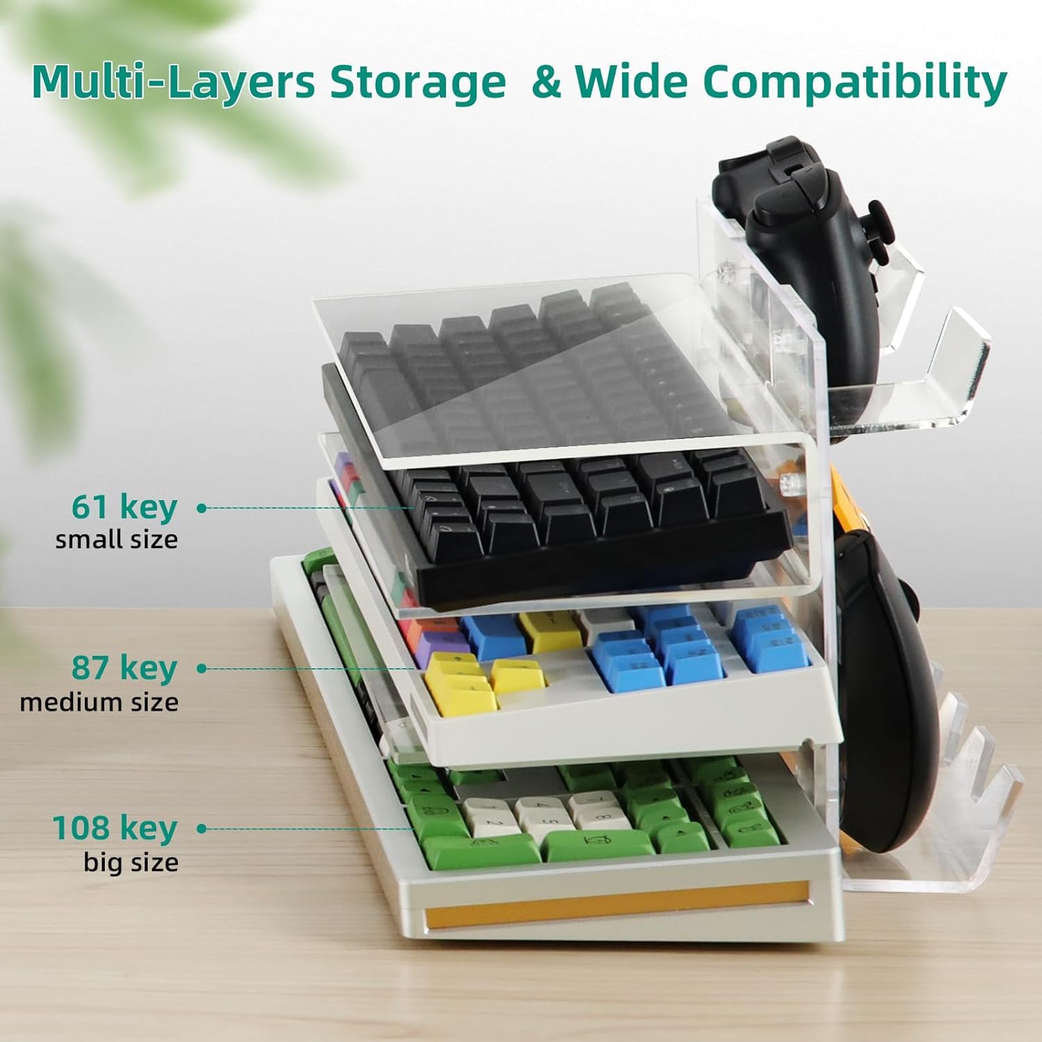MASTLU 3-Tier Acrylic Keyboard Stand - Space Saving Desktop Organizer for Home & Office Gaming Setup