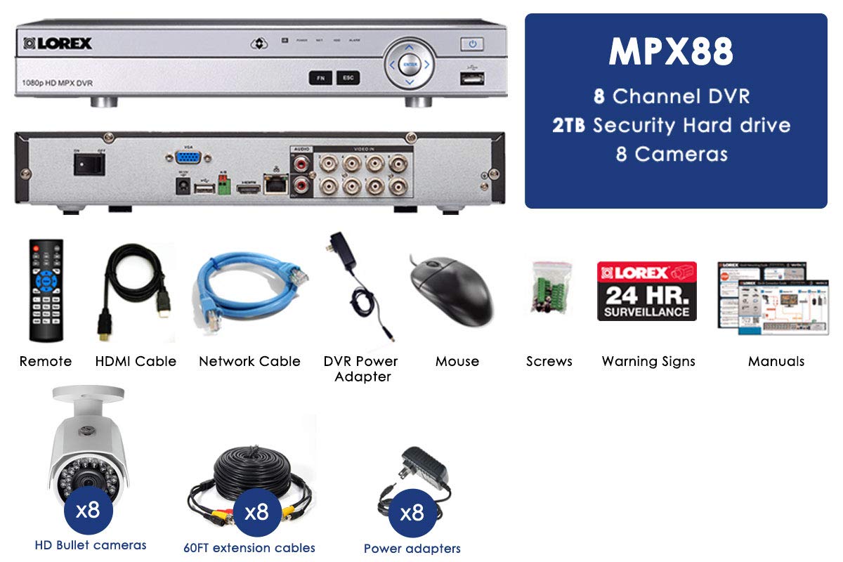 Lorex Weatherproof 1080p HD Indoor/Outdoor Security Camera System with 8 Cameras & Long Range Night Vision - Perfect for Home, Business & Property Surveillance