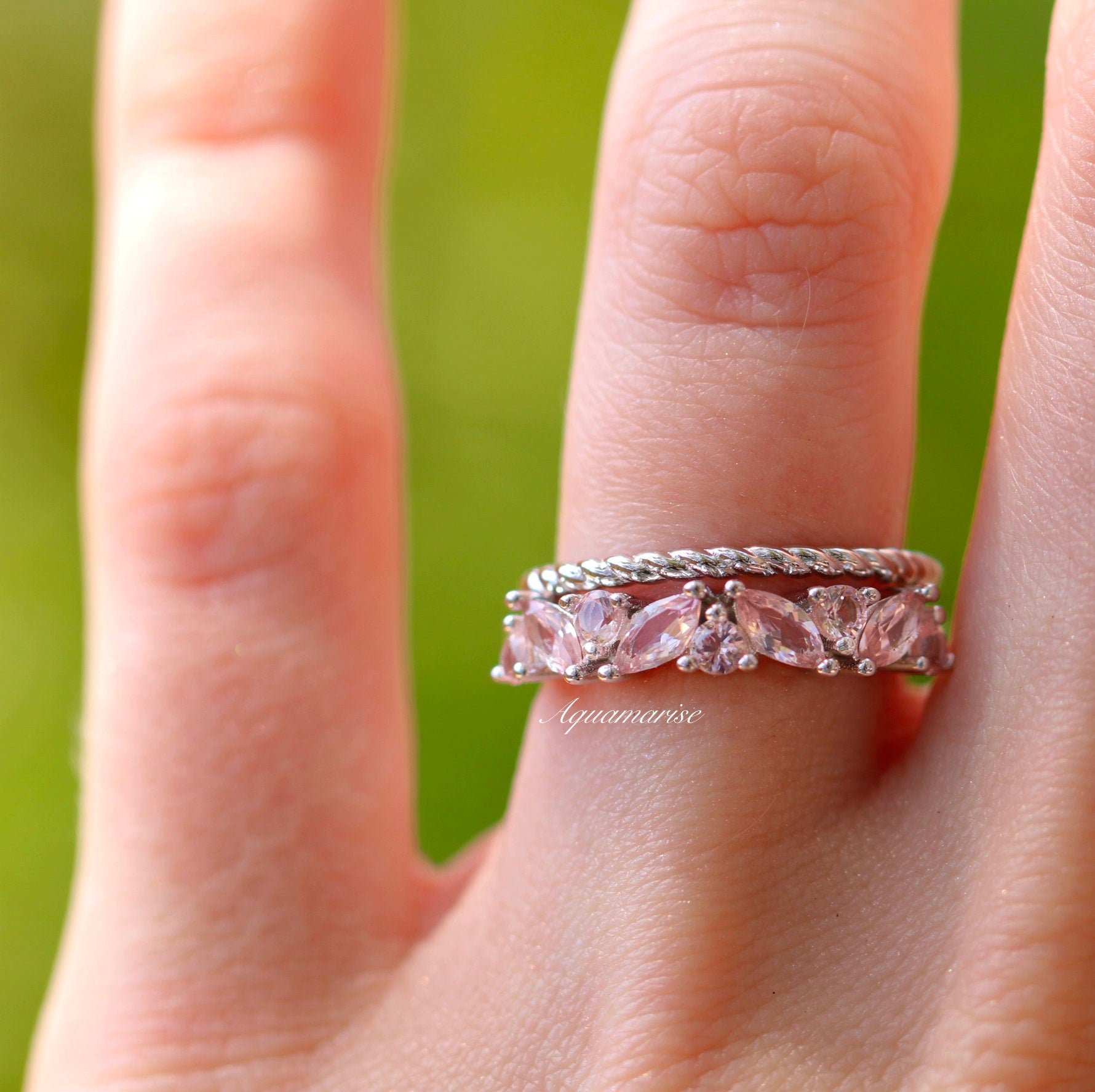 Willow Morganite Ring Set - Sterling Silver Rose Gold Plated Stackable Rings for Women, Elegant Wedding Engagement Promise Gift for Her | Perfect for Anniversaries, Valentine's Day & Special Occasions