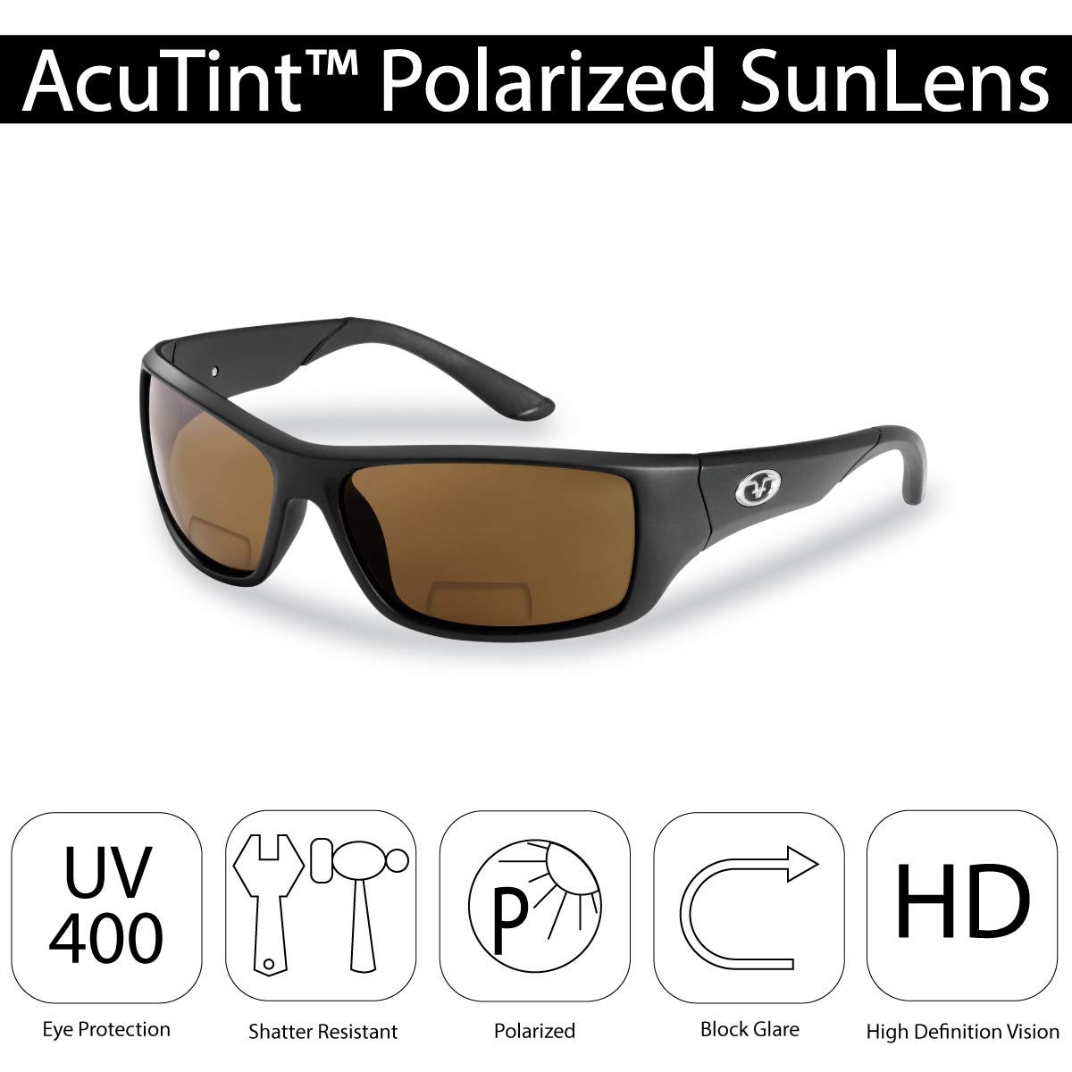 Flying Fisherman Triton Readers Polarized Rectangular Sunglasses - Black Frames with Amber Lenses for Men & Women - UV Protection for Fishing, Driving & Outdoor Activities