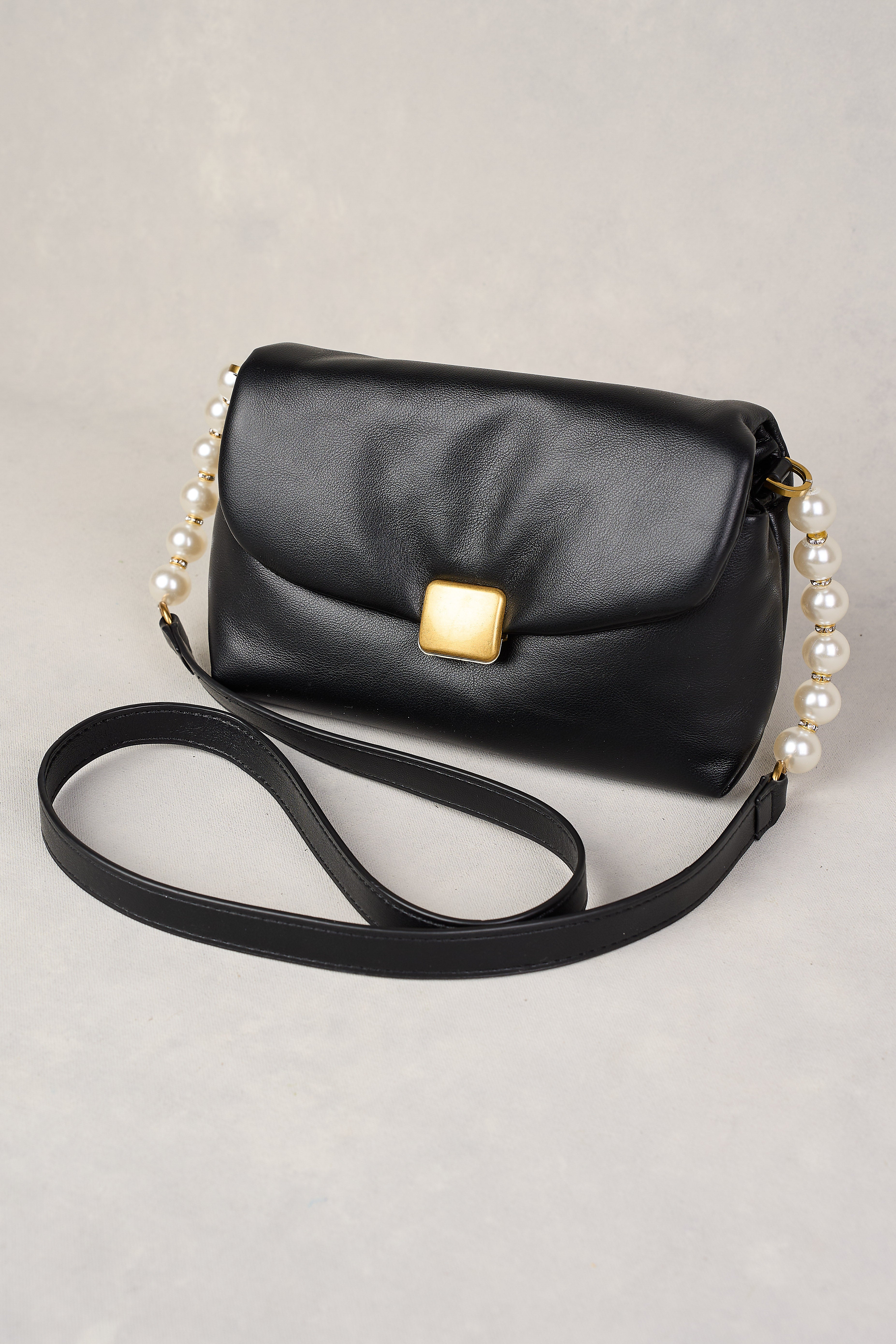 Polly Pearl Strap Bag - Elegant Black Crossbody Purse for Women | Perfect for Date Night, Parties & Evening Events