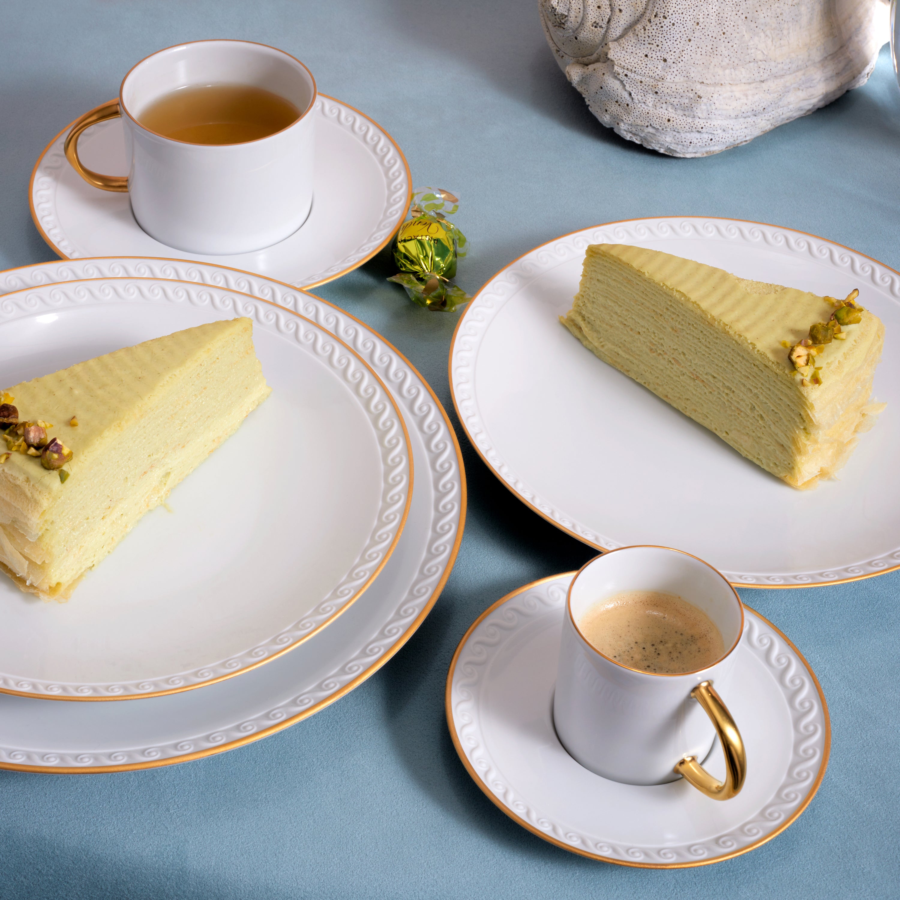 Premium Neptune Tea Cup and Saucer Set of 2 - Elegant Porcelain Tea Cups with Gold Trim - Perfect for Afternoon Tea, Bridal Showers & Gift Giving