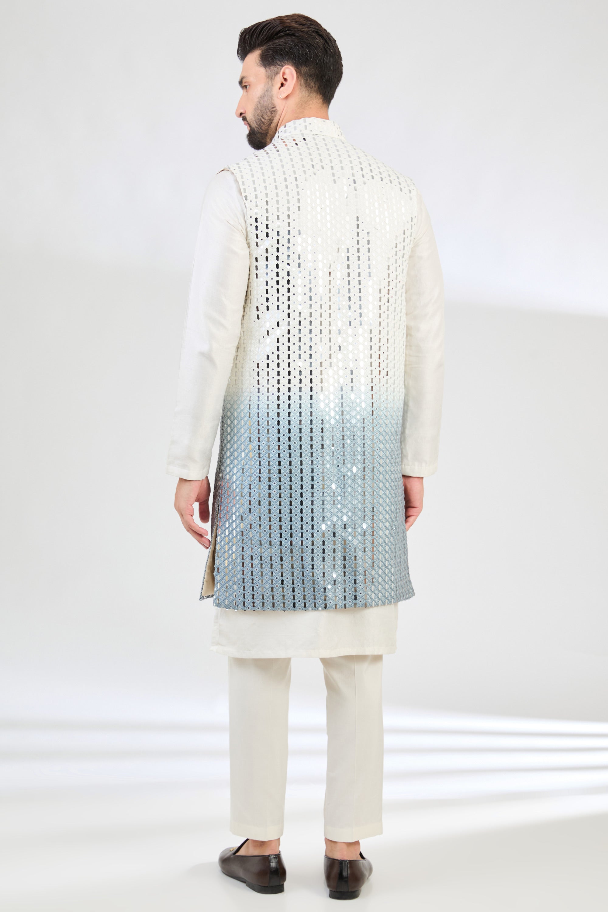 Ombre Shaded Long Mirror Work Shrug - Elegant Embroidered Bolero for Women - Perfect for Weddings, Parties & Special Occasions