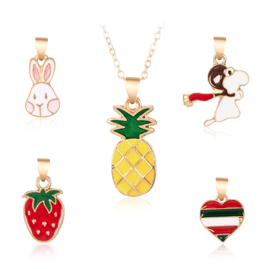 FoxLegend Women's Korean Style Lovely Alloy Pendant Necklace with 5 Interchangeable Charms - Elegant Fashion Jewelry for Daily Wear, Parties & Gifts