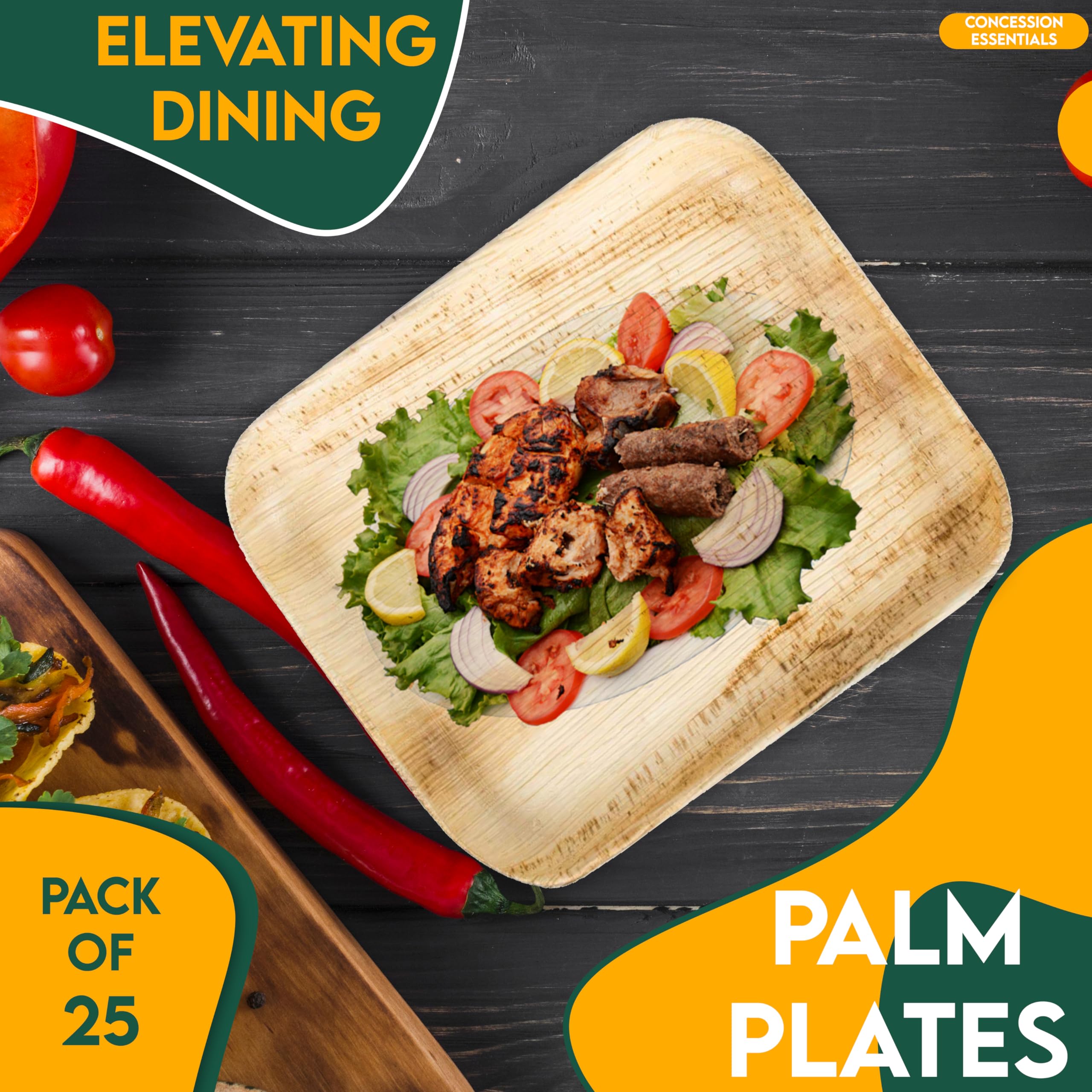 Eco-Friendly Palm Leaf Plates 25-Pack - Biodegradable & Compostable Disposable Dinnerware, 6