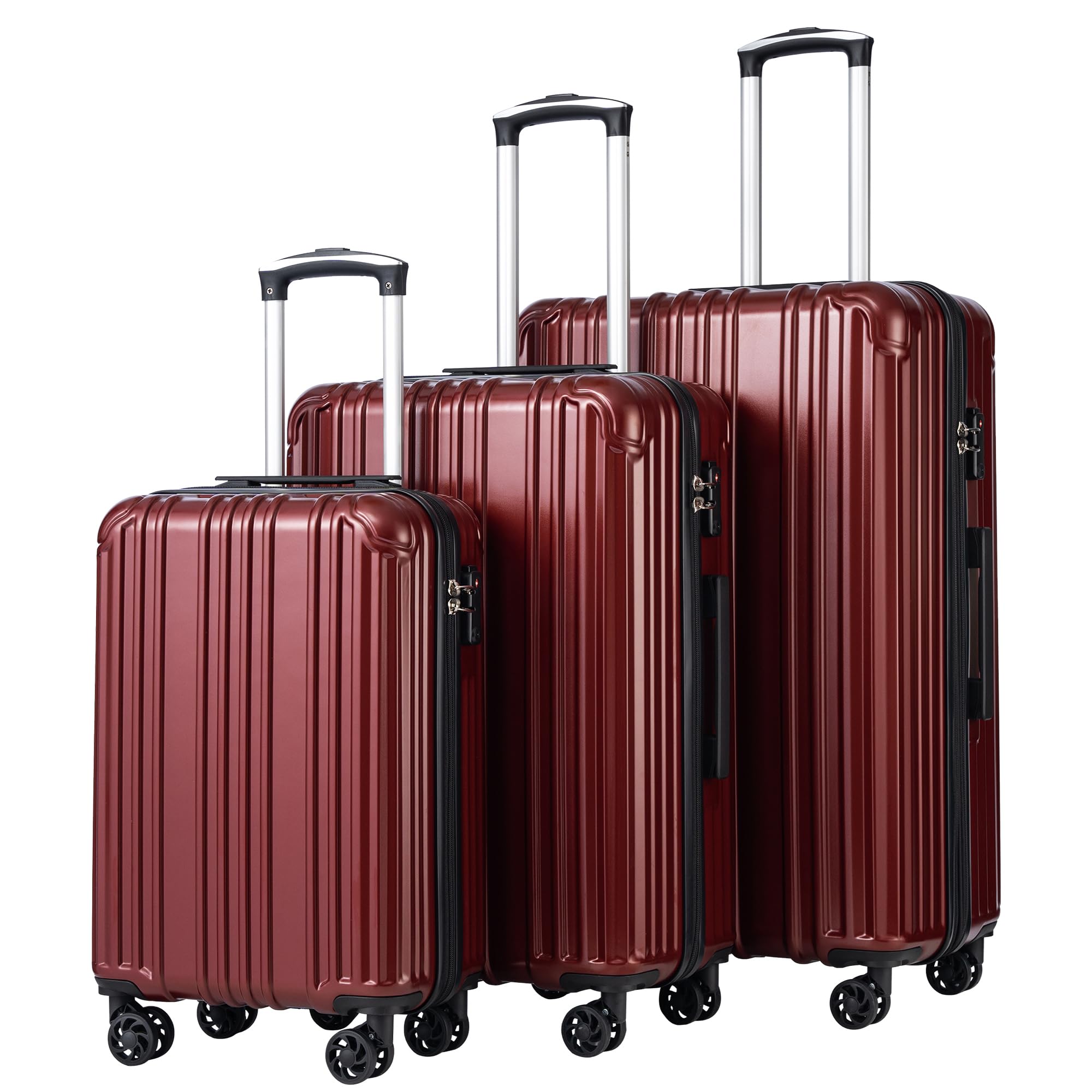 COOLIFE Expandable 3-Piece Luggage Set with TSA Lock - 20in, 24in, 28in Spinner Suitcases (Wine Red) | Durable PC+ABS Material | Perfect for Air Travel, Business Trips & Family Vacations